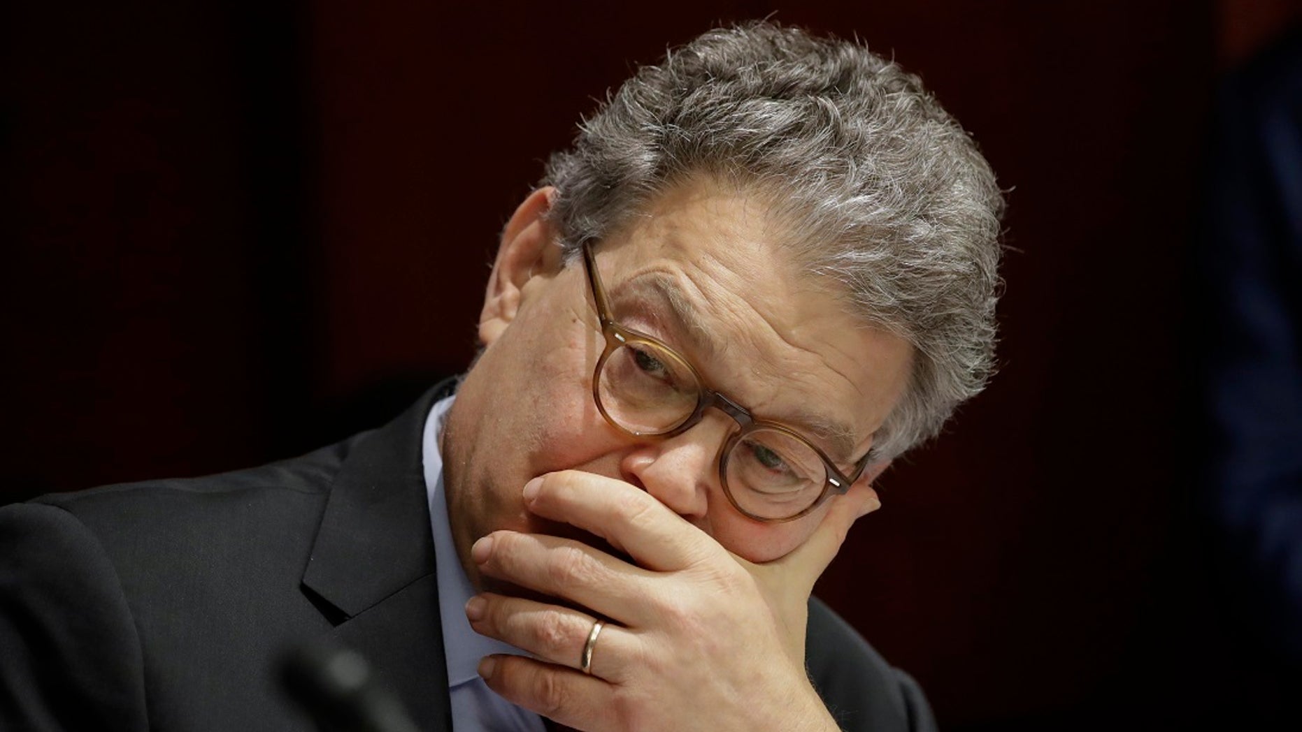 Sen. Al Franken listens at a committee hearing at the Capitol in Washington on June 21, 2017.