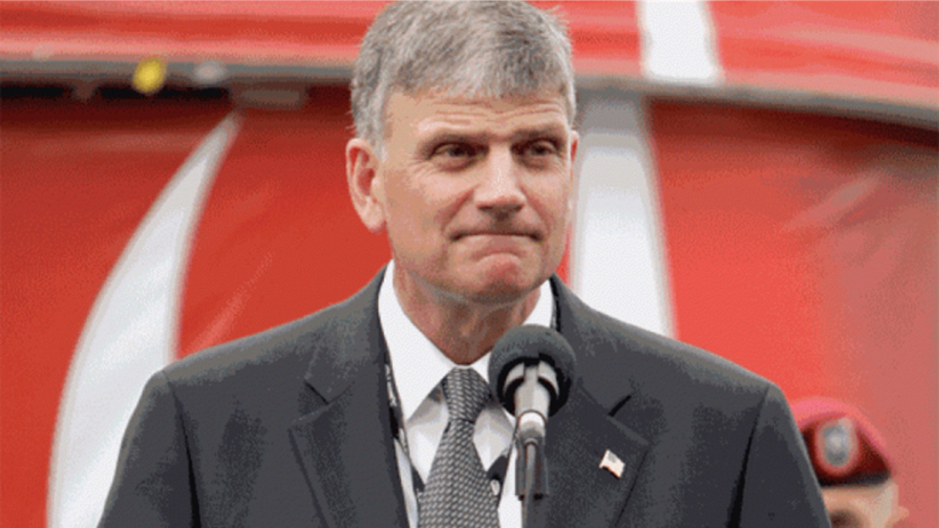 May 24, 2009: Franklin Graham prepares to give the invocation before the NASCAR Coca-Cola 600 auto race at Lowe's Motor Speedway in Concord, N.C. (AP)