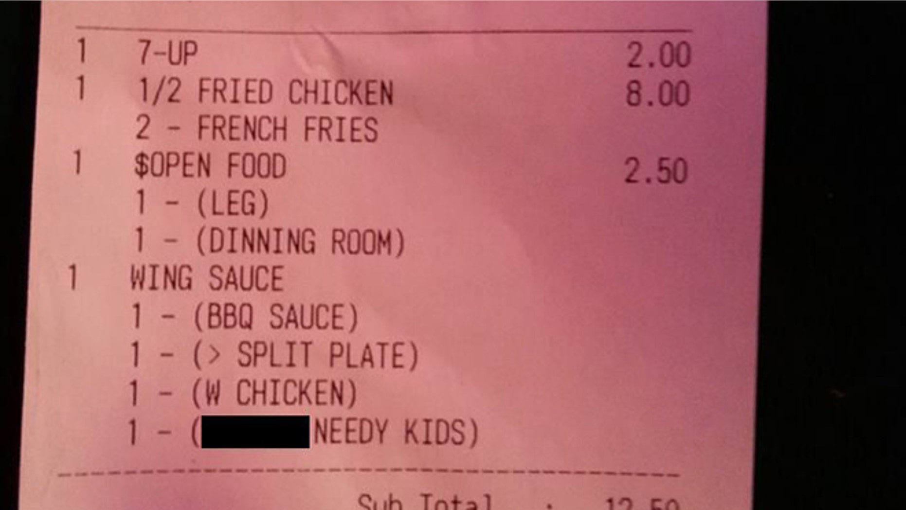 Joseph Gibson's profanity-laced receipt from Friendly's Sports Bar & Grill in St. Louis.