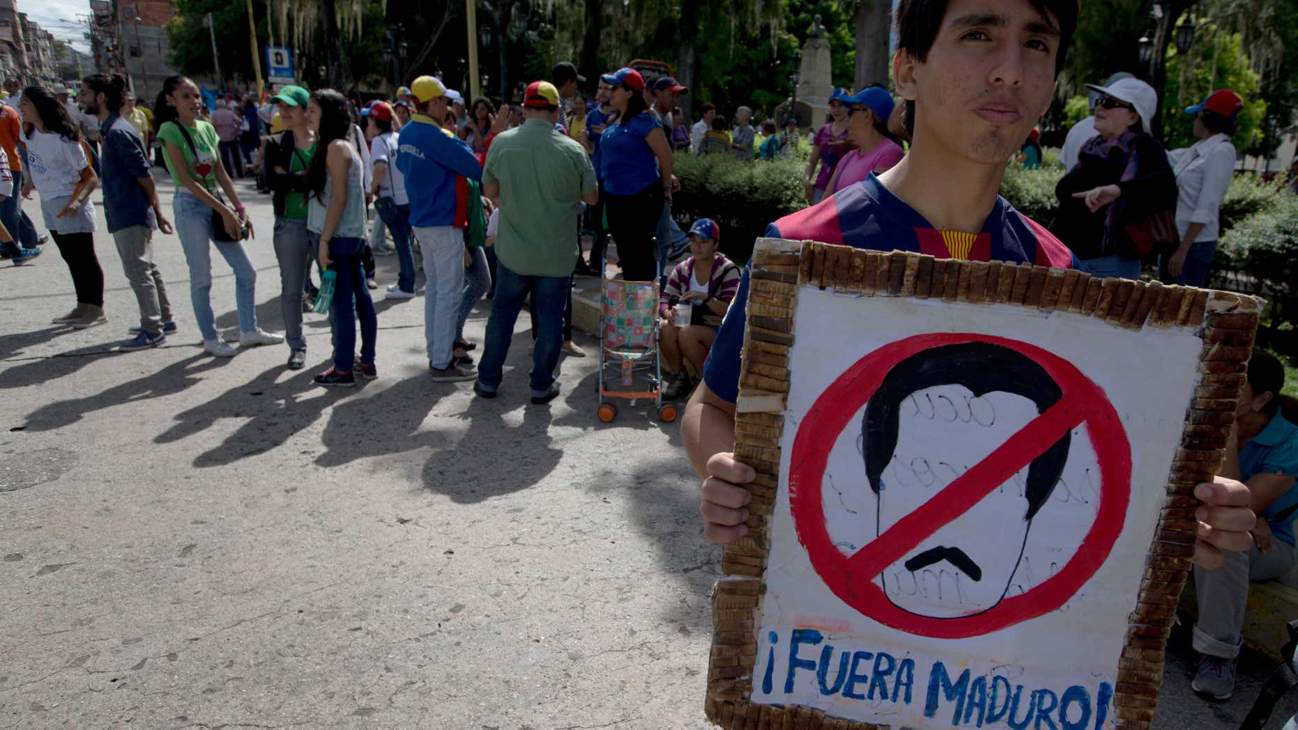 A protest against President Nicolas Maduro, in Merida, Venezuela, Wednesday, Sept. 7, 2016.