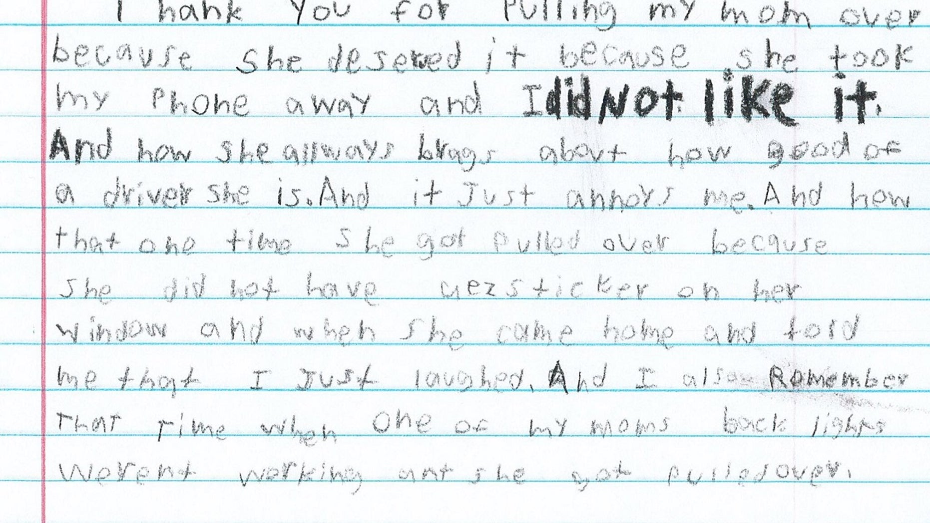 A boy’s letter to Texas police included a personal touch.