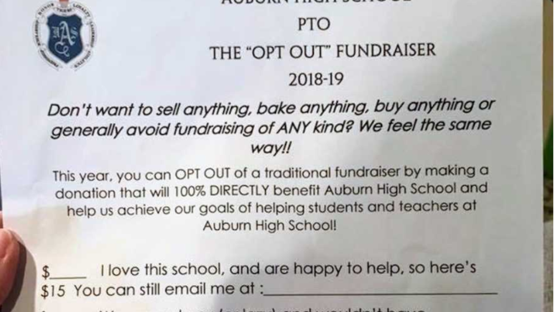Alabama mom Briana Leggett Woods praises Auburn High School's new "opt out" fundraising option.