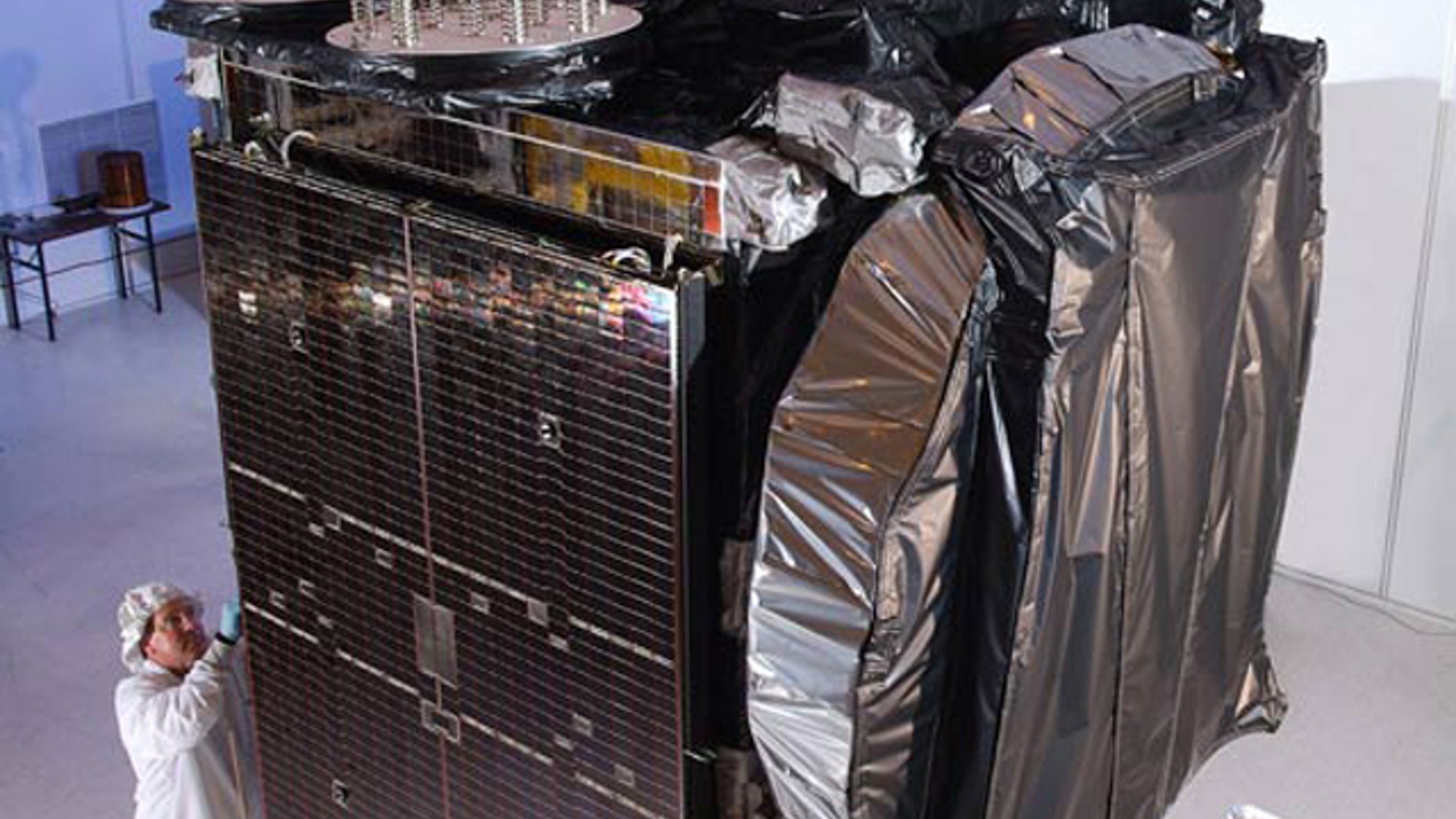 The Galaxy 15 satellite is seen before its 2005 launch to geostationary orbit nearly 36,000 kilometers over the Earth's equator.