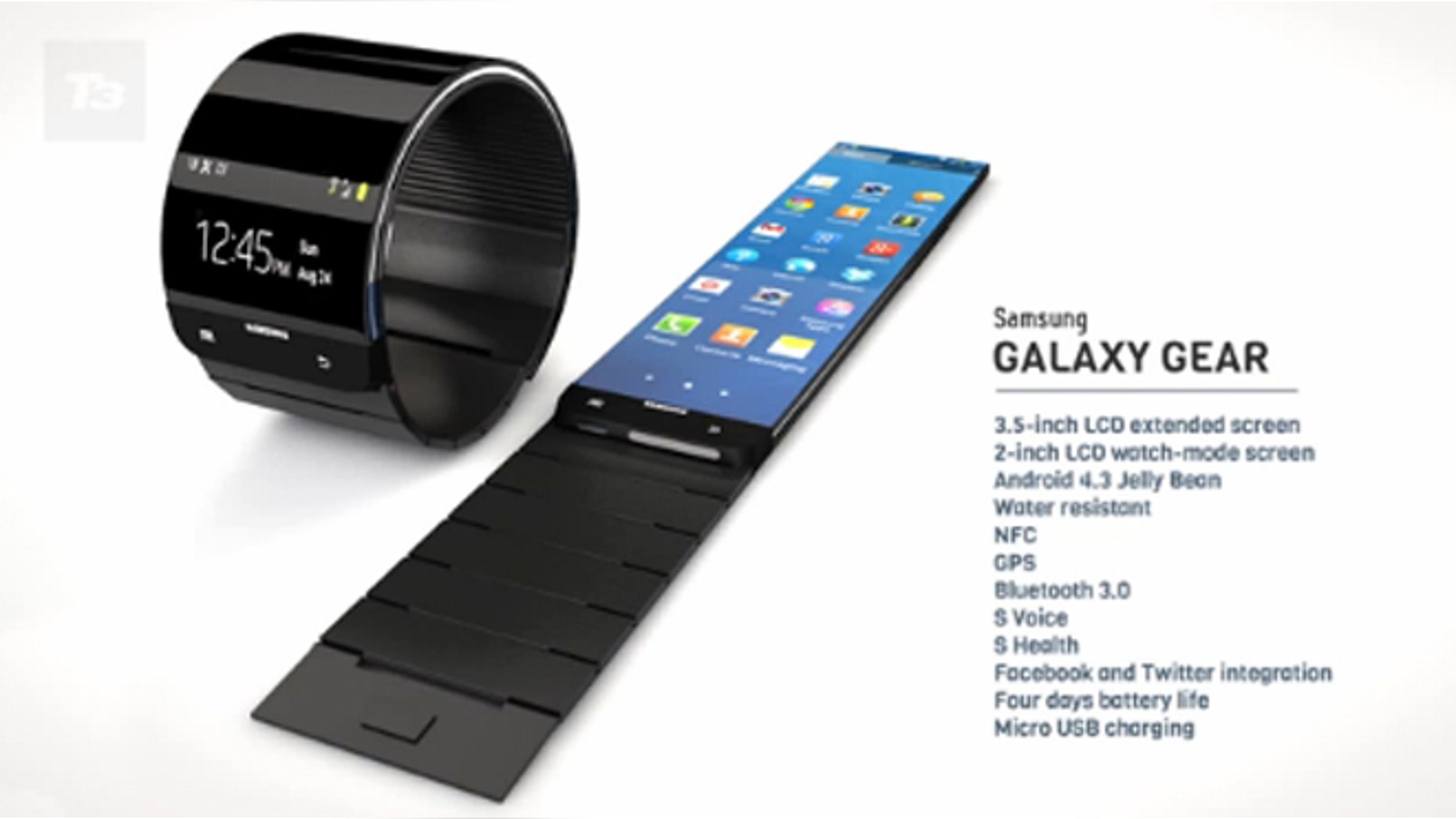 An unofficial rendering of Samsung's rumored Galaxy Gear smartwatch.