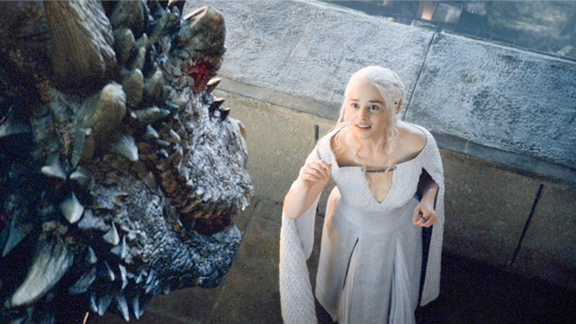 Daenerys Targaryen (Emilia Clarke) faces down an unfriendly dragon on 'Game of Thrones' (Courtesy Home Box Office)