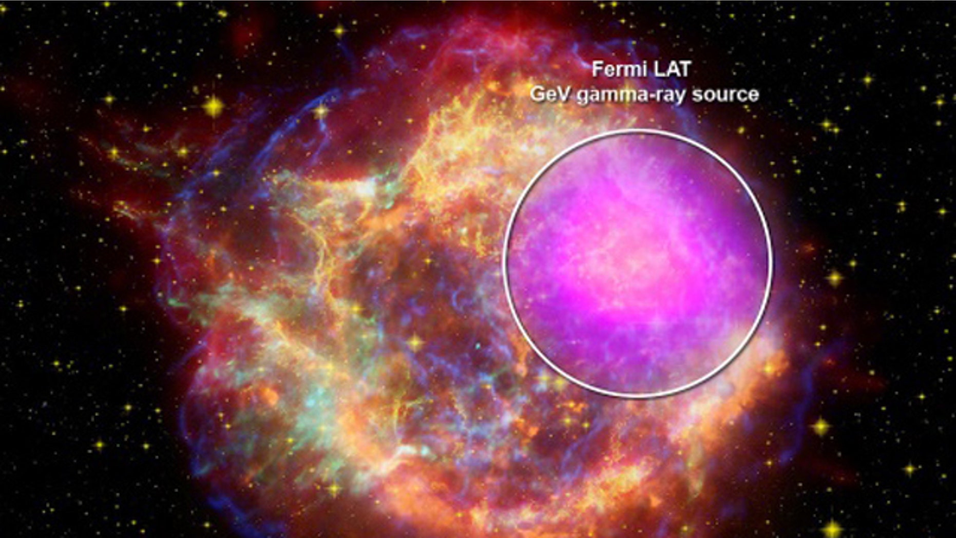A NASA image shows the remnants of a supernova. A telescope acting like a huge digital camera can capture the gamma rays the ancient explosion emitted.