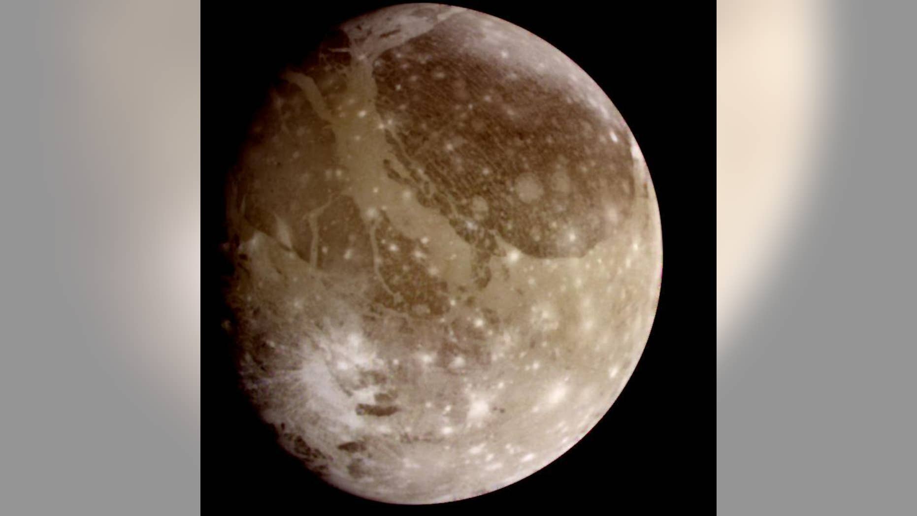 Jupiter's moon Ganymede. A new study shows that the electromagnetic waves near Ganymede are extremely powerful.