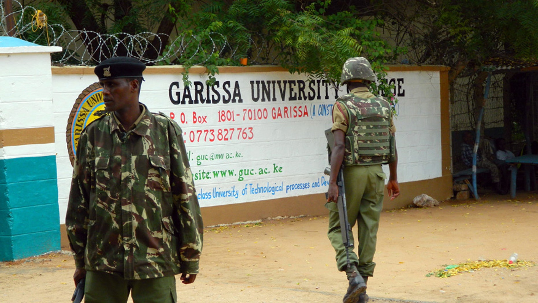 Jan. 4, 2016: Armed security officers guard the entrance of Garissa university college, in Garissa, Kenya.