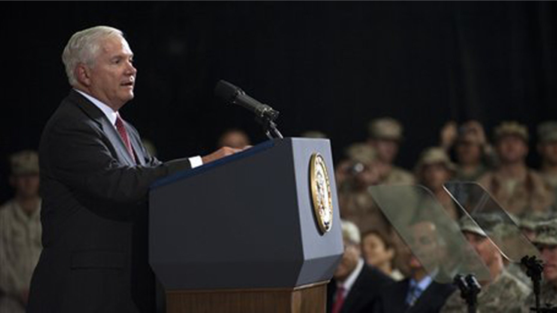 Secretary of Defense Robert Gates speaks during the change of command ceremony in Baghdad Sept. 1. (AP Photo)