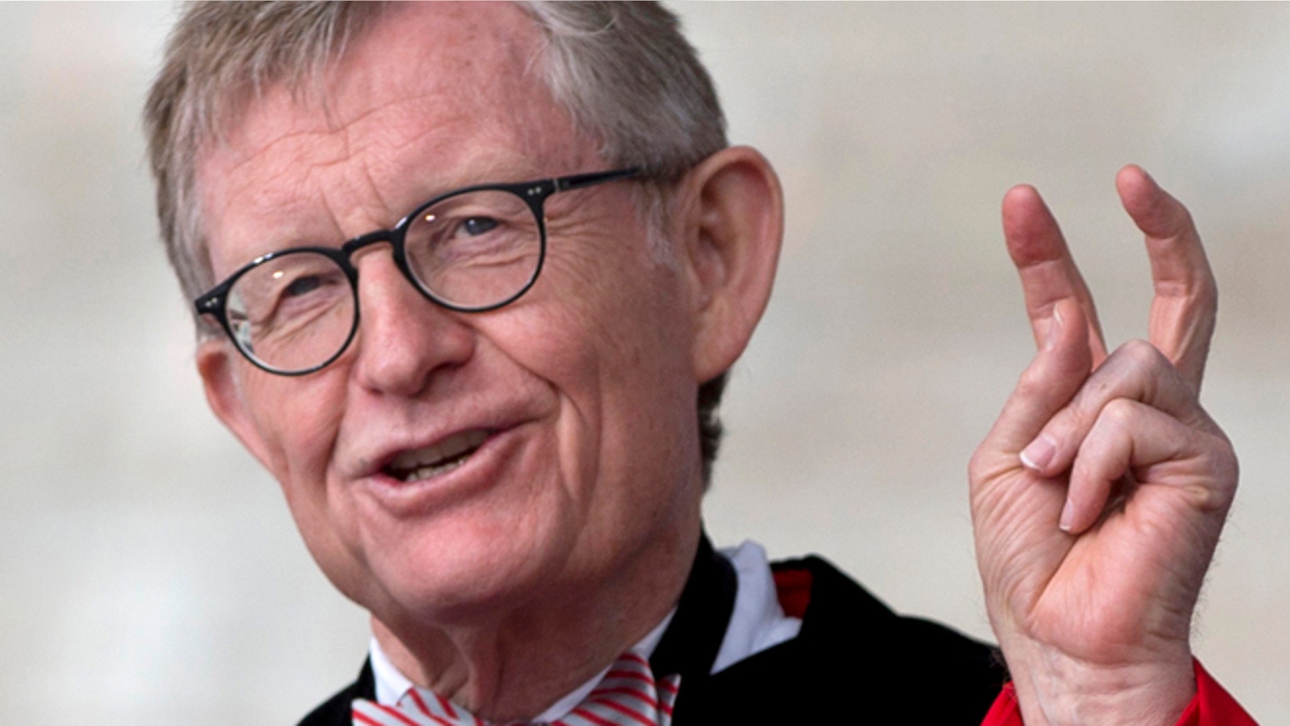 May 5, 2013: Ohio State president E. Gordon Gee speaks during the Ohio State University spring commencement in Columbus, Ohio. Gee told a university committee last December that Notre Dame wasn't invited to join the Big Ten because they're not good partners while also jokingly saying that those damn Catholics cant be trusted. (AP)