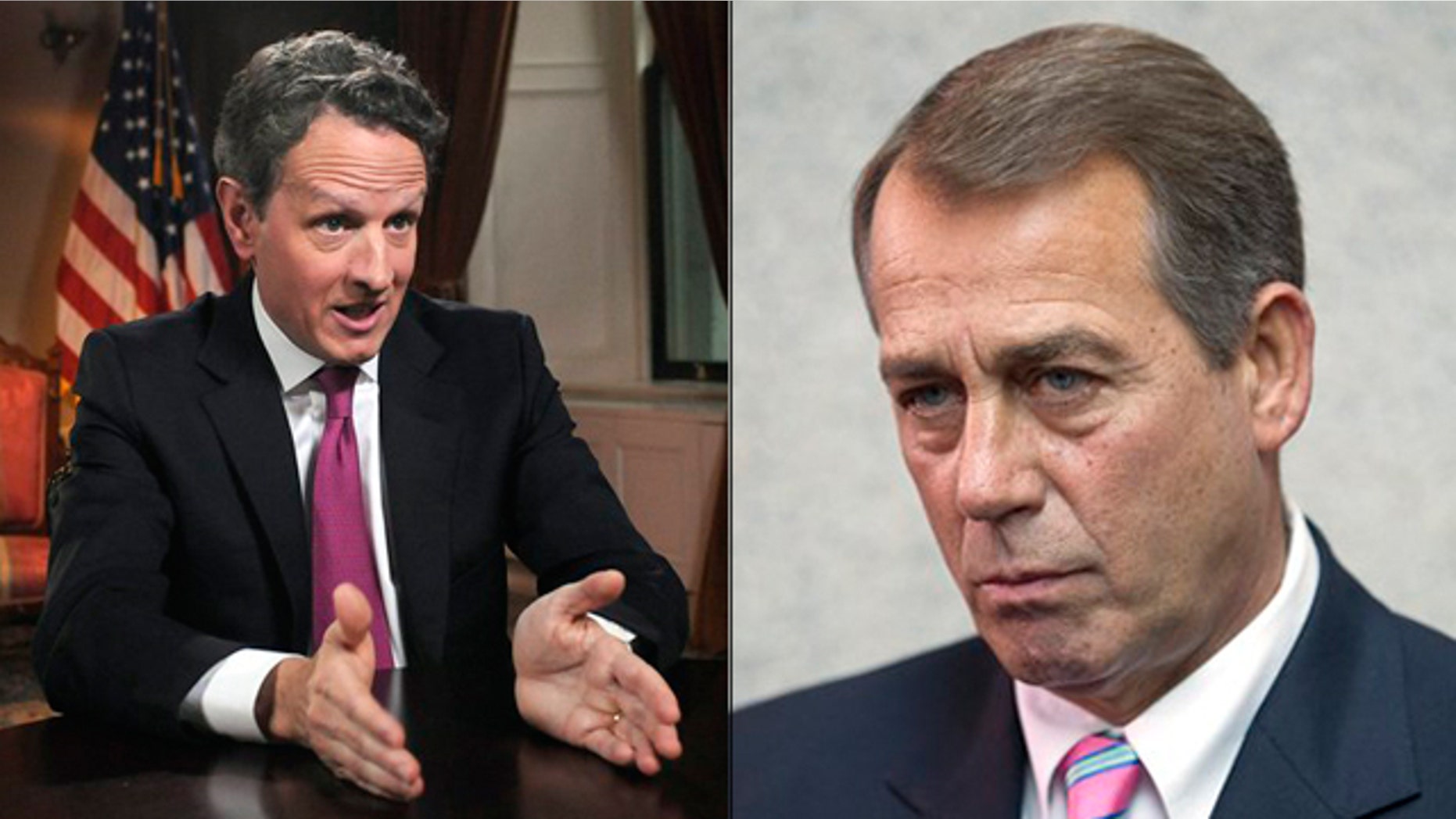 Shown here are Treasury Secretary Tim Geithner, left, and House Speaker John Boehner.