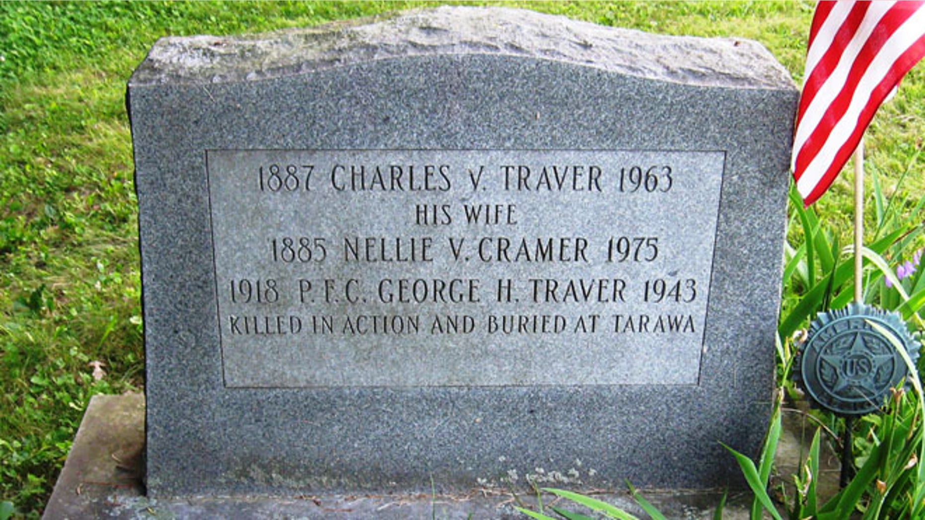 Headstone in the Chatham Rural Cemetery for Marine George Traver and his parents. (Thomas Van Tassel)