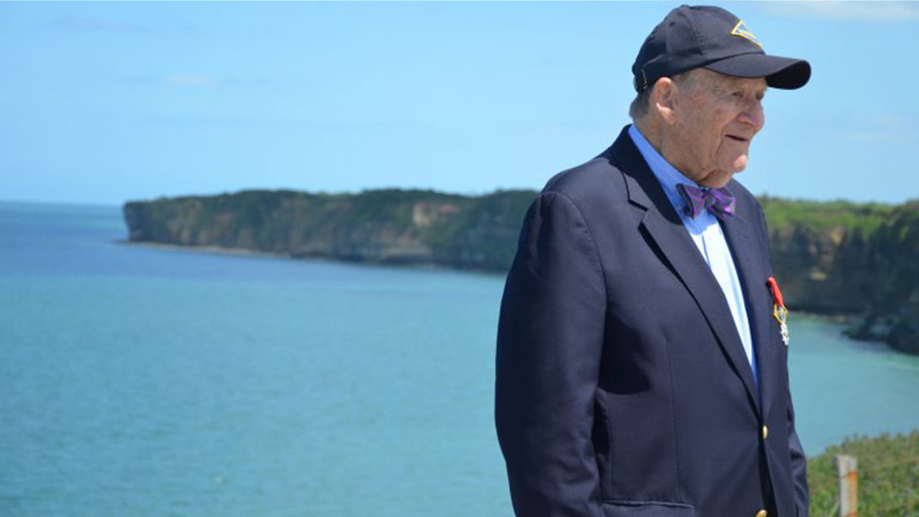 George Klein appears at a 2015 ceremony commemorating the landing of U.S. Army Rangers at Pointe du Hoc