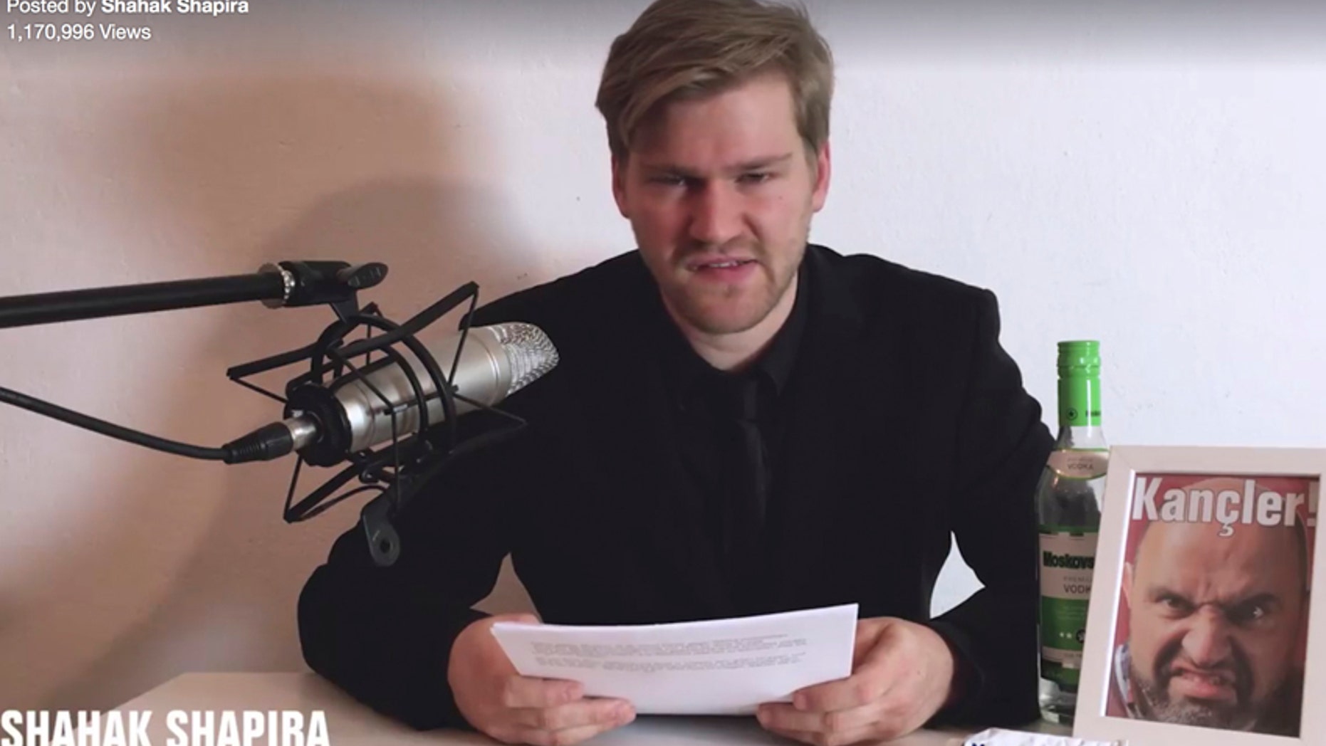 The Sept. 4, 2017 screenshot shows a Facebook video of Berlin-based Israeli satirist Shahak Shapira, who calls himself "propaganda leader" of the satirical German political party "The Party". He claims he and others have succeeded in using fake profiles to join then take over about three dozen Facebook pages that support the nationalist Alternative for Germany party. (Shahak Shapira via AP)