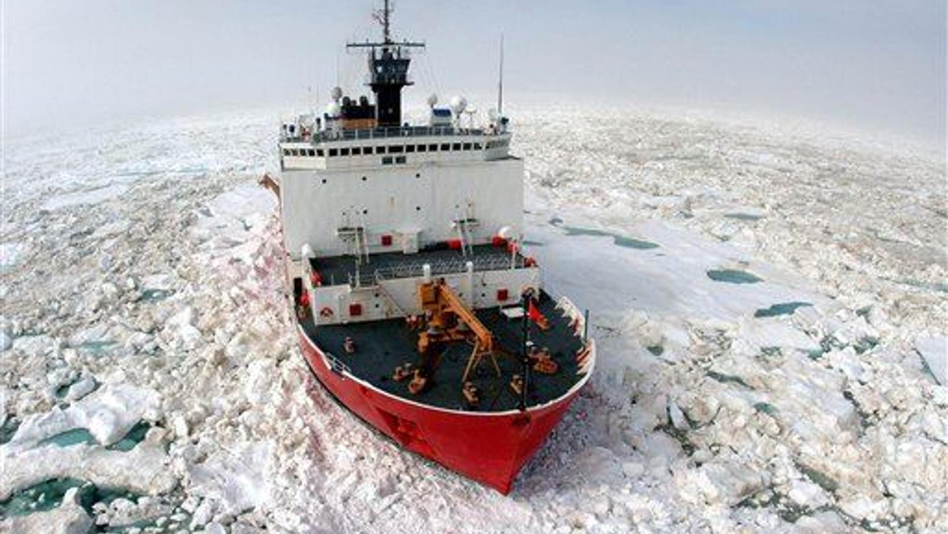 The Coast Guard Cutter Healy (not the ship set to go adrift) breaks ice to support scientific research in the Arctic Ocean near Barrow, Alaska, on July 22, 2006.
