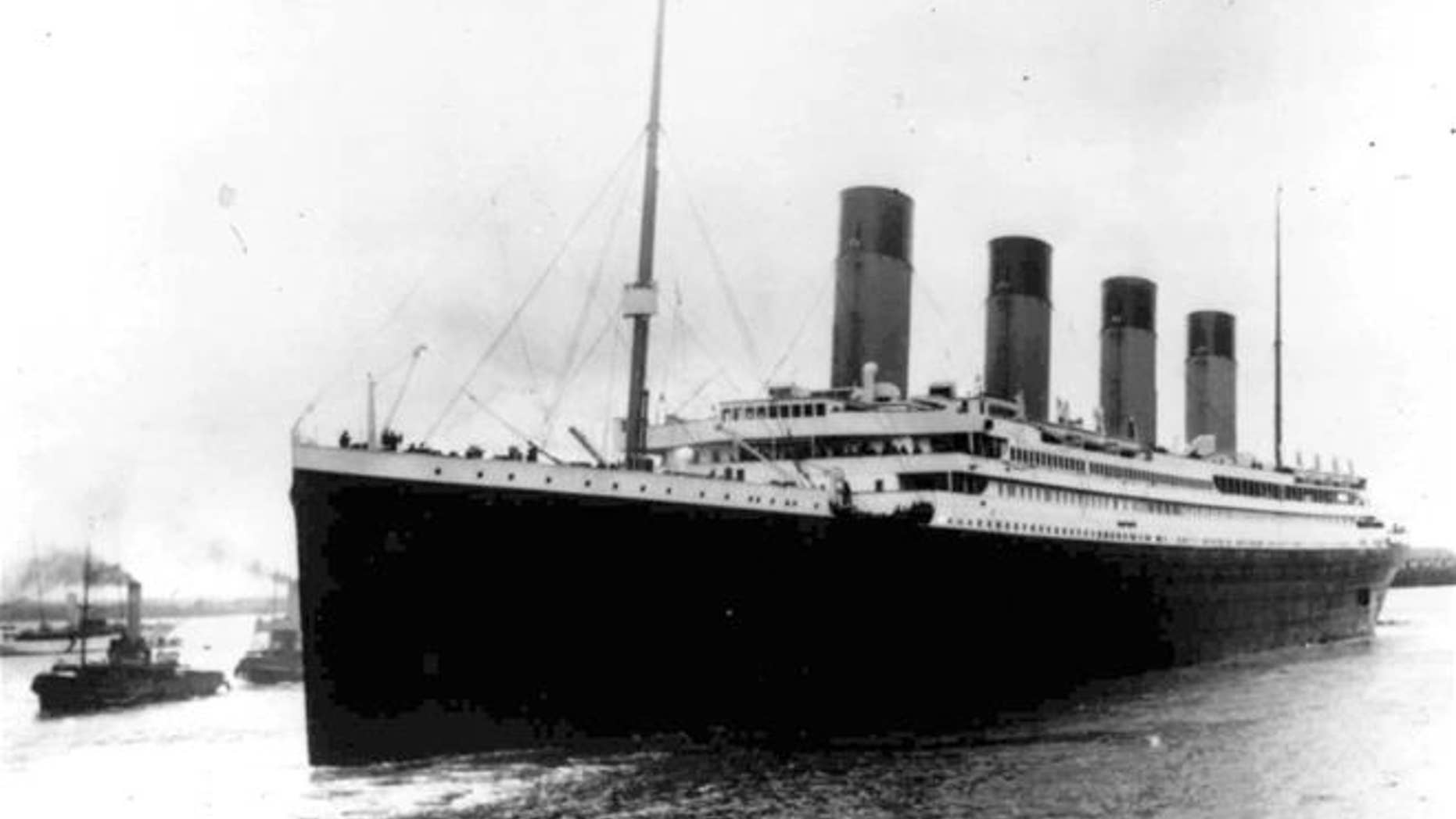 An April 10, 1912, photo, shows the Titanic leaving Southampton, England, on her maiden voyage. The ship collided with an iceberg on April 15.