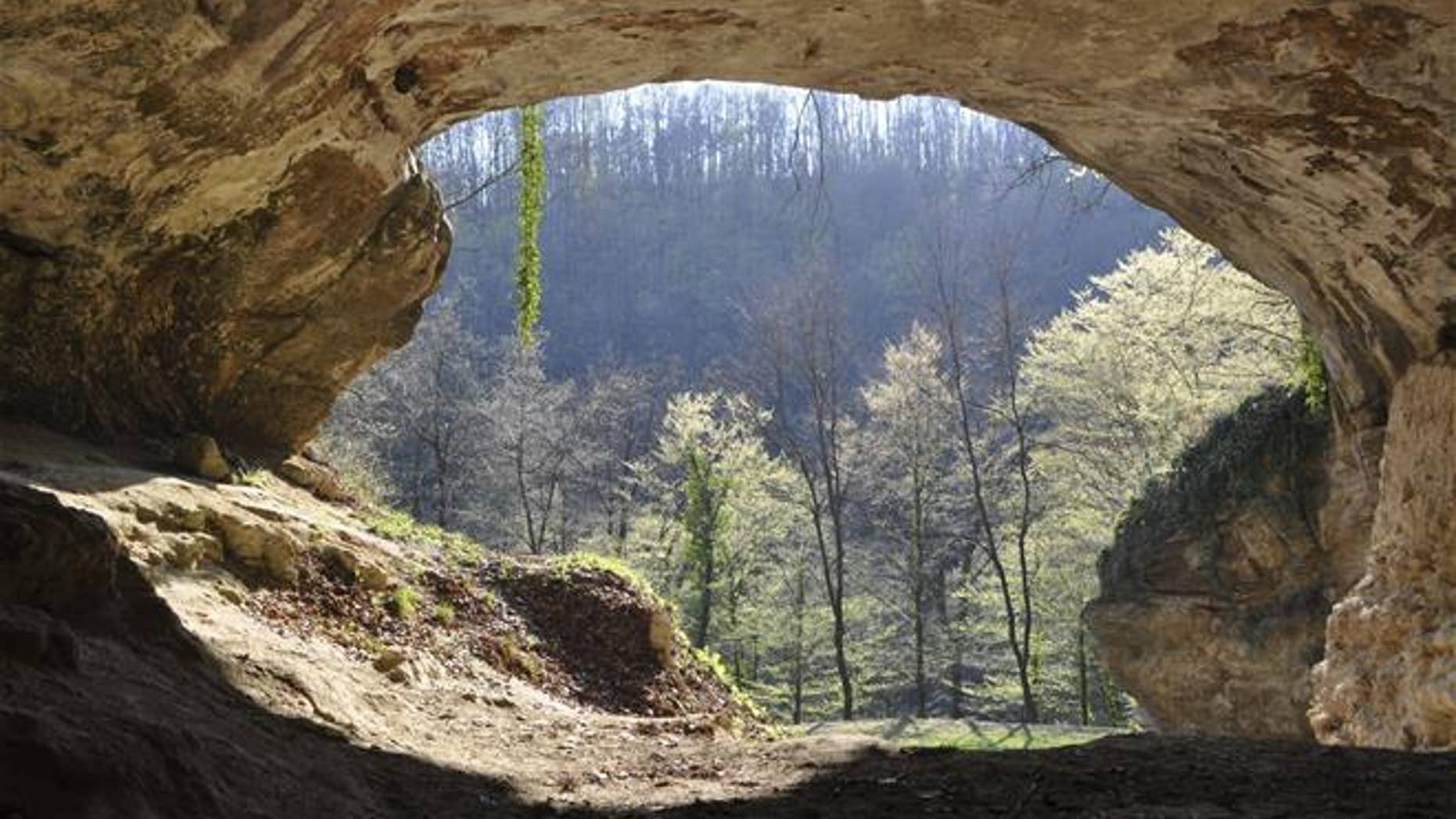 The entrance to the archaeological site of Vindija Cave, Croatia.