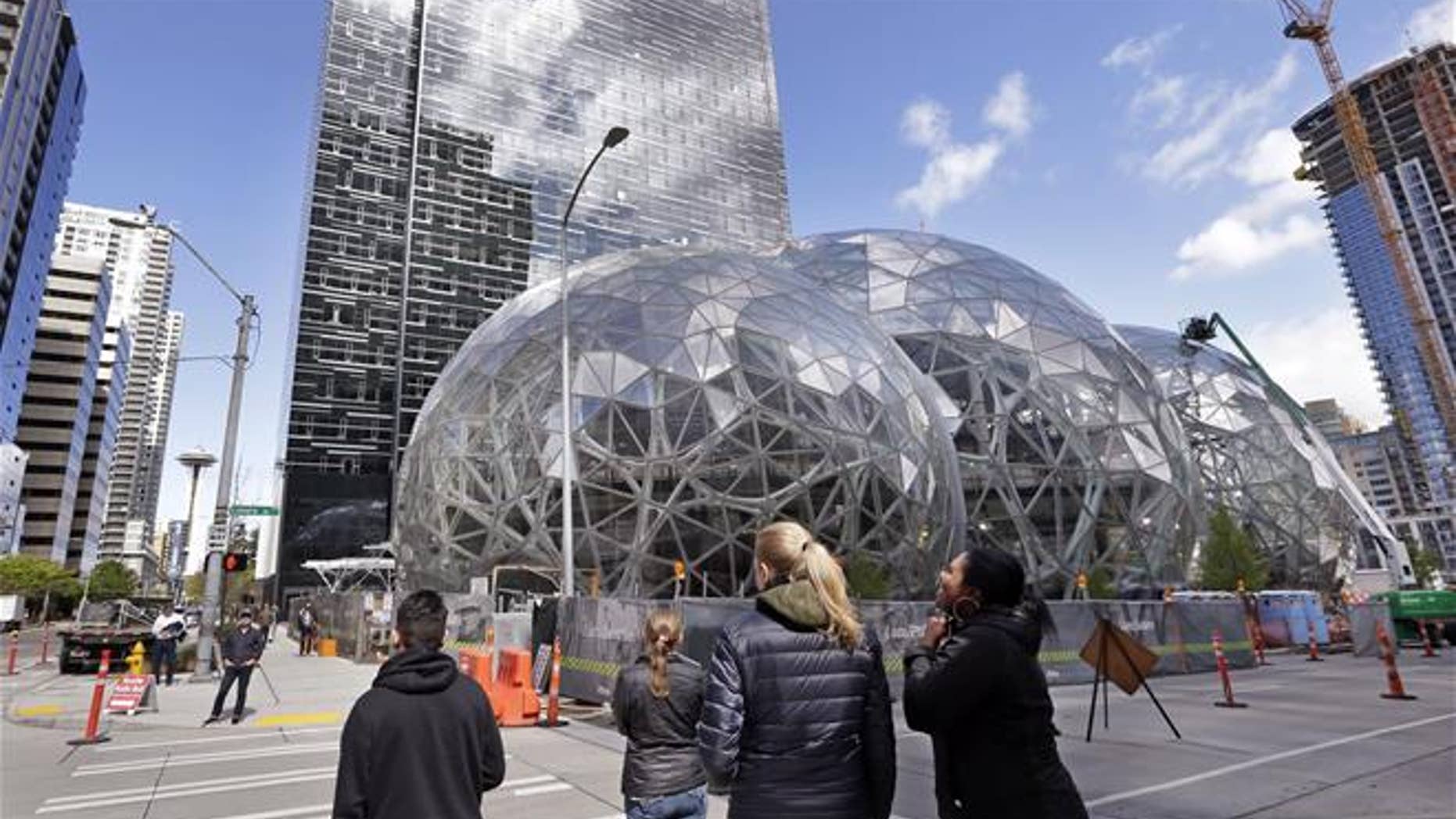 Construction continues on Amazon's Seattle campus, on April 27, 2017.