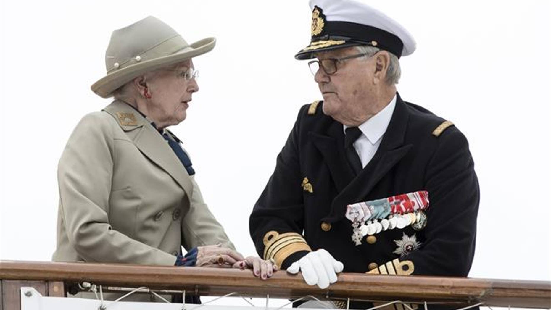 Danish Queen Margrethe and Prince Henrik arrive at Aarhus Harbour.