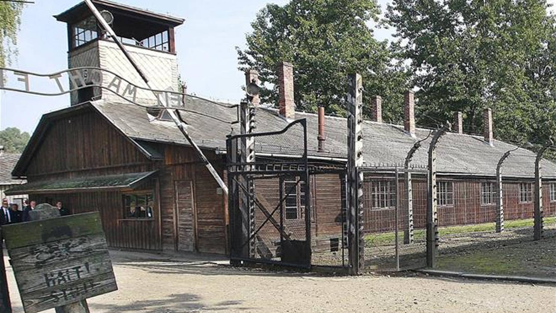 This July 29, 2016 file photo shows the main gate of the former German Nazi death camp of Auschwitz, Poland.