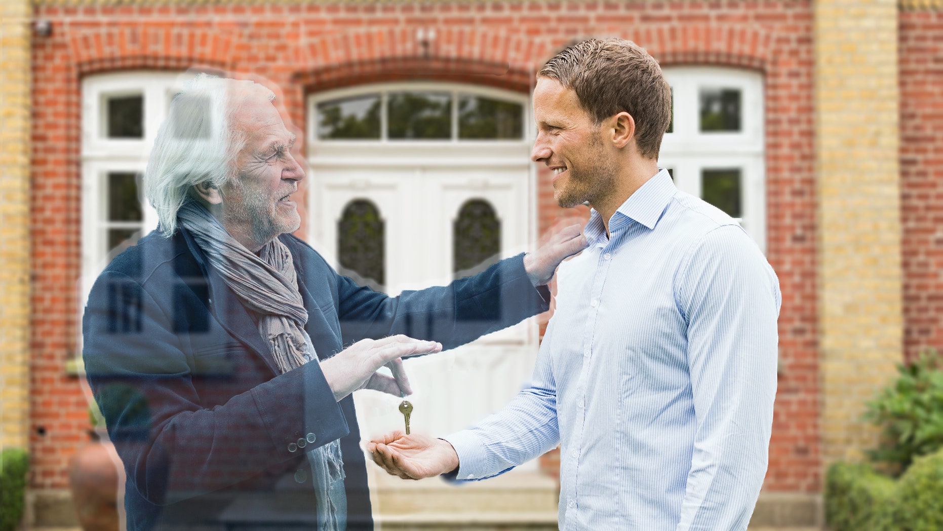 Ghost dad gives house keys to son.