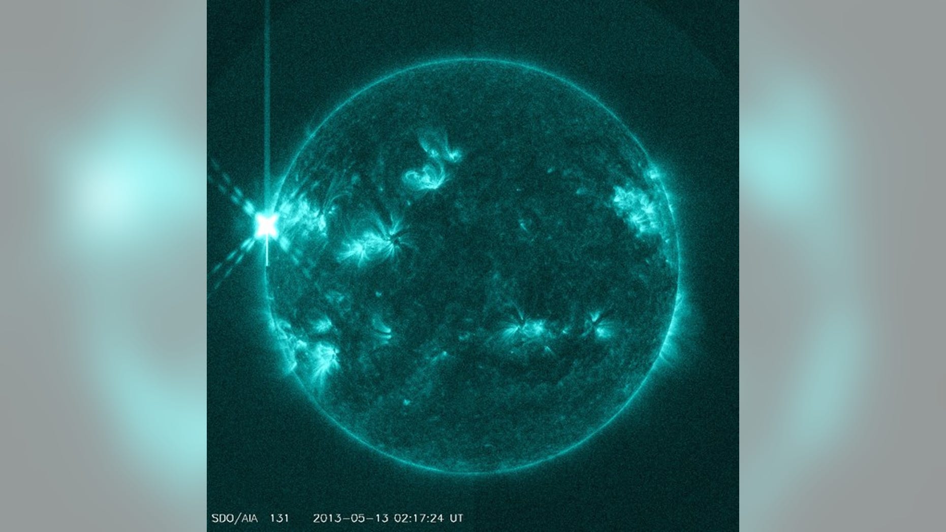 This image from NASA's Solar Dynamics Observatory shows a colossal X1.7-class solar flare erupting from the sun at 10:17 p.m. EDT on May 12, 2013 (Mother's Day). It is the strongest solar flare of 2013 so far.