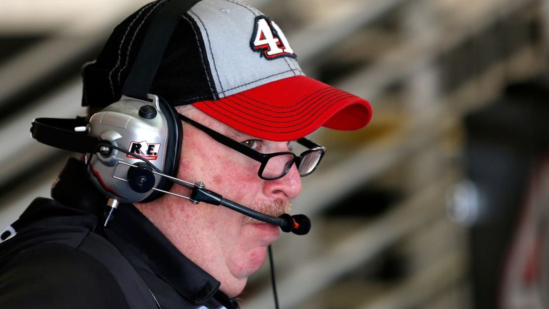 FONTANA, CA - MARCH 20: Tony Gibson, crew chief for Kurt Busch, driver of the #41 Haas Automation Chevrolet, stands in the garage area prior to practice for the NASCAR Sprint Cup Series Auto Club 400 at Auto Club Speedway on March 20, 2015 in Fontana, California. (Photo by Todd Warshaw/NASCAR via Getty Images)