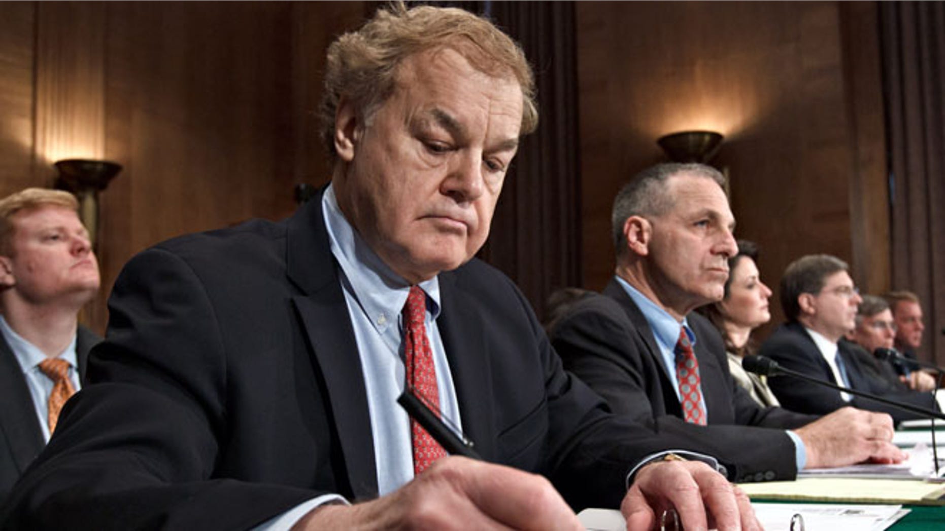 April 24, 2012: James W. Giddens, the trustee in charge of trying to recover missing money for MF Global's customers, prepares to testify on Capitol Hill in Washington.