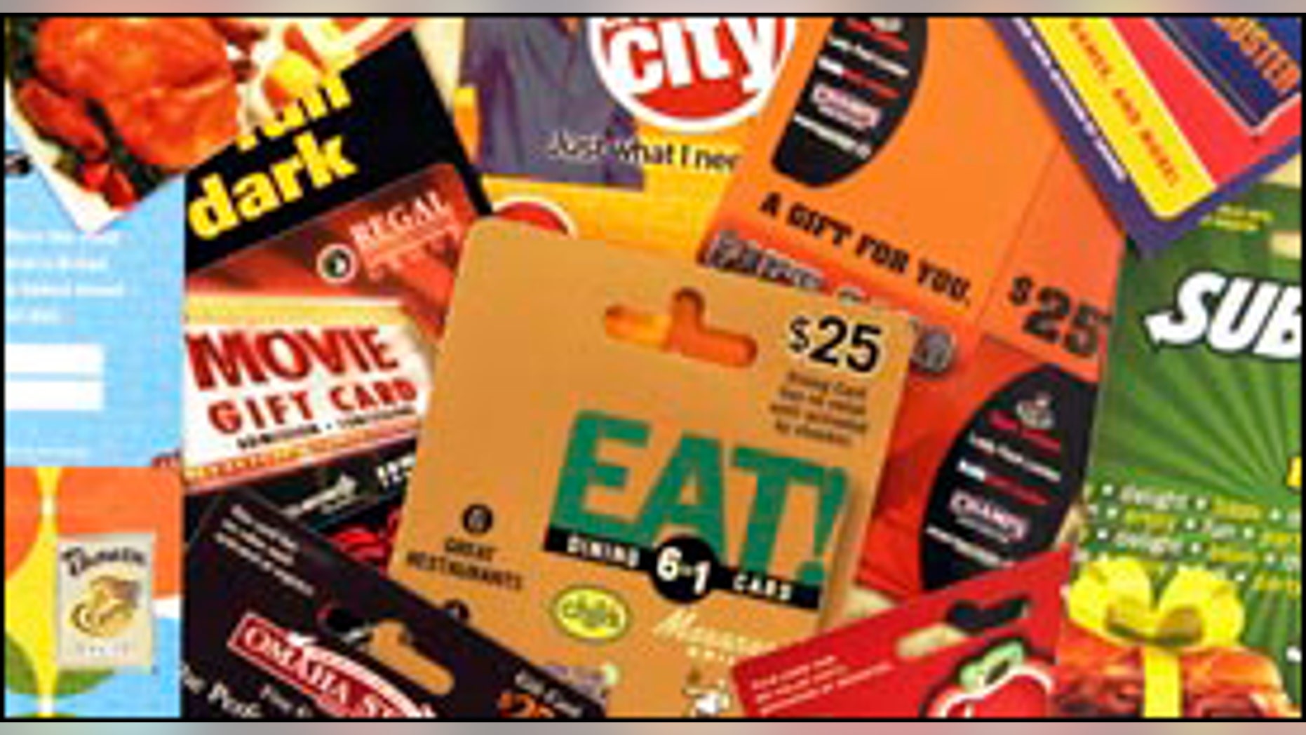 ** FILE ** A variety of gift cards for use at various stores and restaurants are seen at a convenience store in Brunswick, Maine, in this Dec. 12, 2007 file photo. The state of Maine wants its share of gift cards that go unused, and State Treasurer David Lemoine is asking the attorney general to look into what the state can do to enforce the new law. So far, out-of-state retailers have either refused to pay or have challenged the legality of the law. (AP Photo/Pat Wellenbach, file)