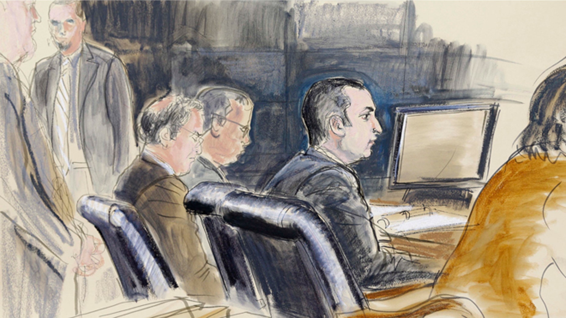 Feb 25, 2013: In this courtroom sketch, Gilberto Valle is seen in federal court in New York. The wife of Valle, a New York City police officer, will testify at a federal trial to explain how she discovered that he was discussing kidnapping, killing and eating women.