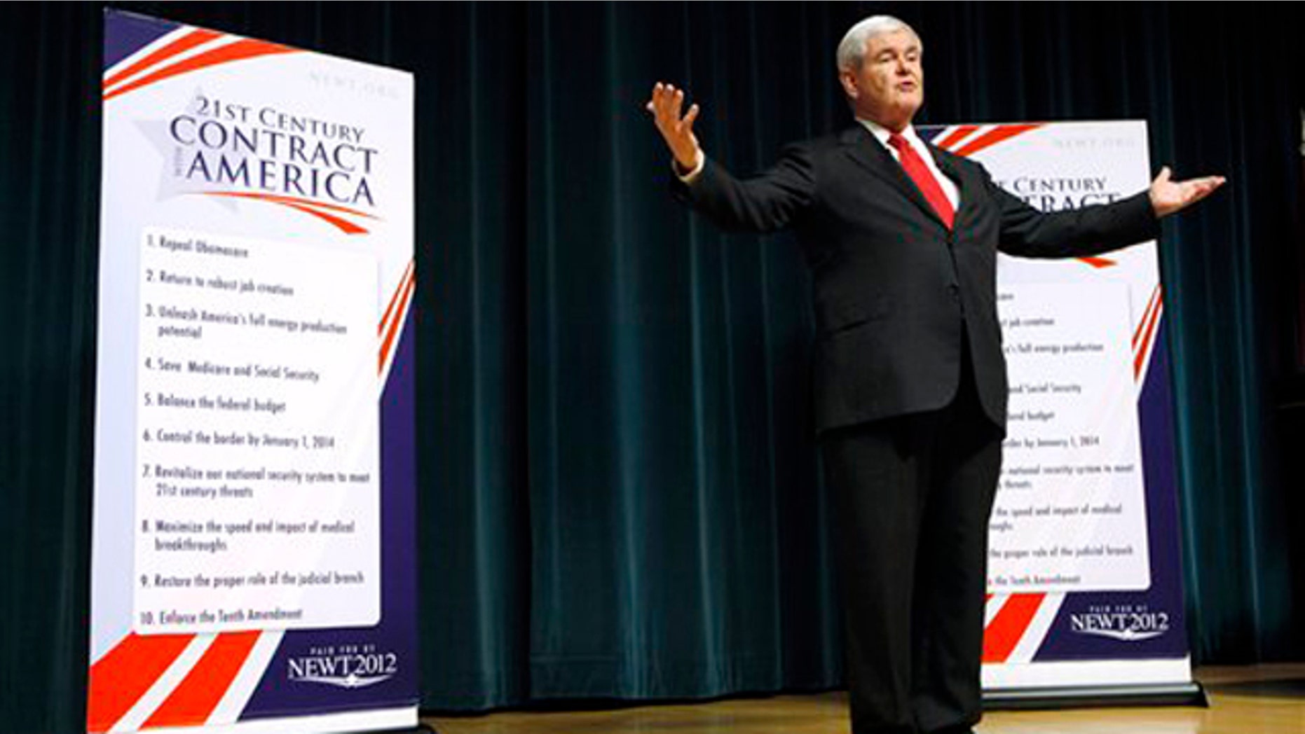 Sept. 29, 2011: Former House Speaker Newt Gingrich speaks during a town hall meeting with employees at the Principal Financial Group in Des Moines, Iowa.