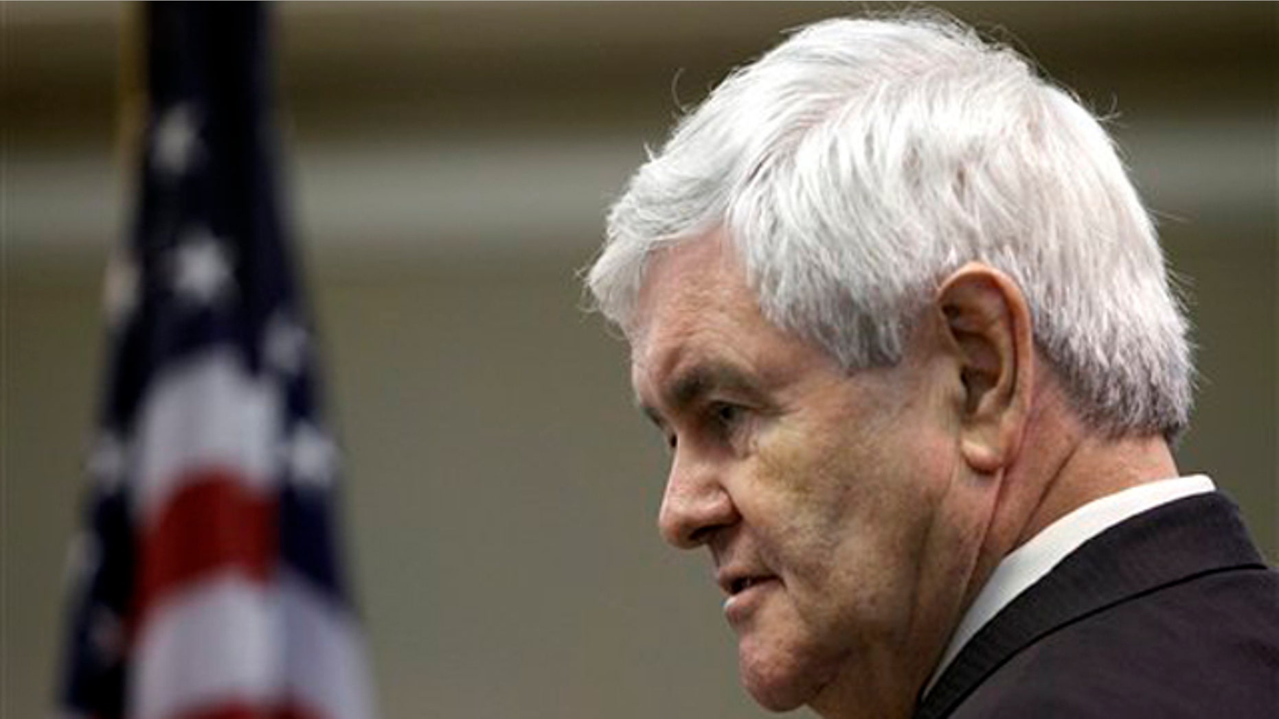 Former House Speaker Newt Gingrich speaks at the Kiwanis Club luncheon May 16 in Dubuque, Iowa.