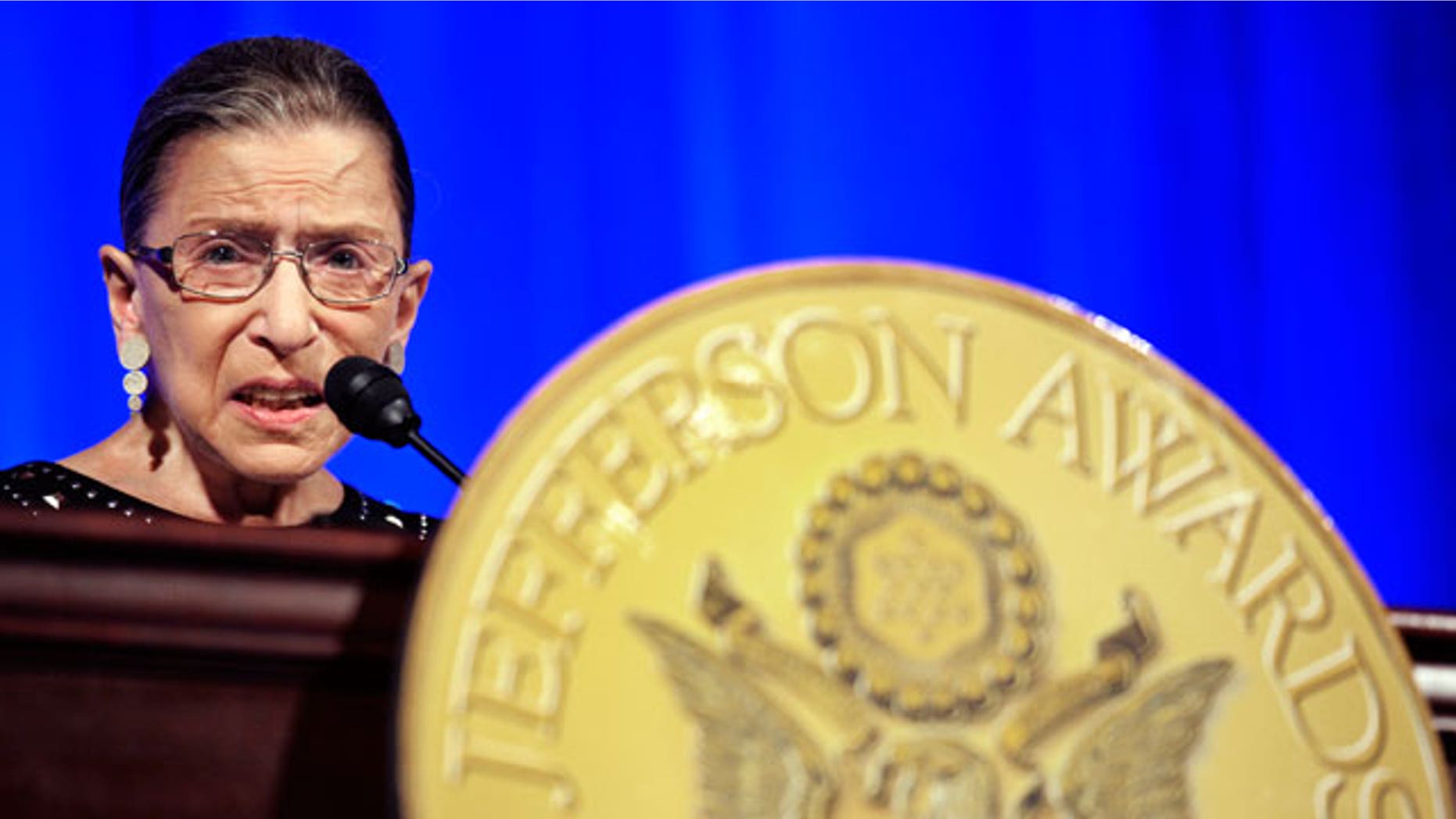 Supreme Court Associate Justice Ruth Bader Ginsburg makes remarks after being awarded a Jefferson Awards for Public Service at the National Building Museum in Washington, Tuesday, June 21, 2011.