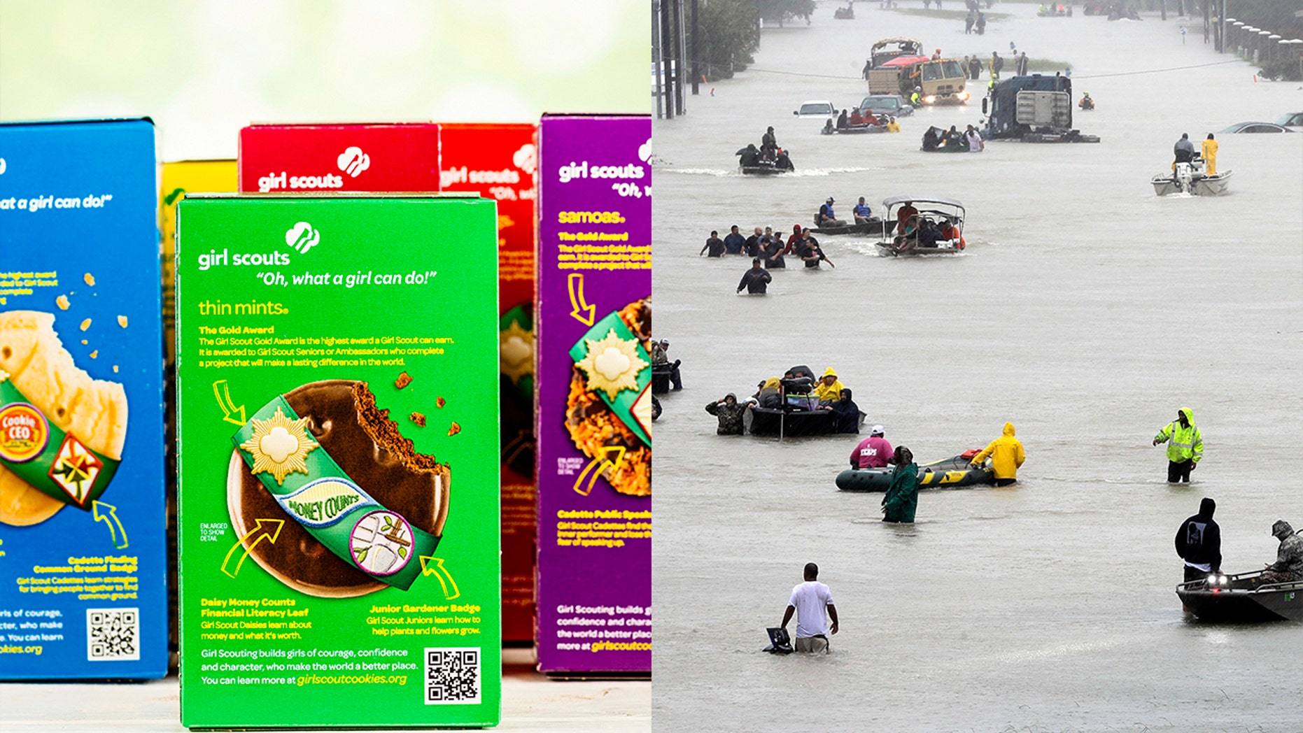 Girl Scout troops in Houston, Texas, are allowing customers to donate part of their purchase to Hurricane Harvey first responders as a way to give back.