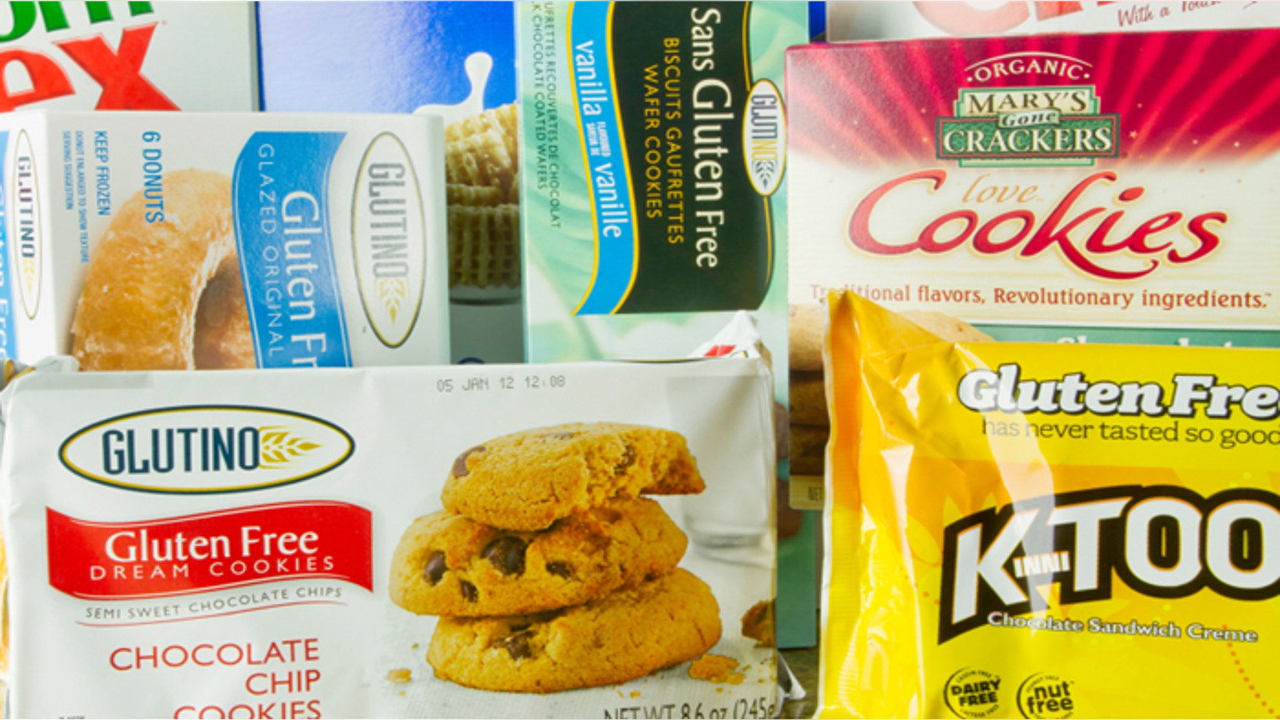 San Diego, California, United States - December 19, 2011: Eight Gluten Free Certified Products shot in a Studio Setting. Celiac Disease sufferers must consume gluten free or wheat, barley, rye free meals in order to avoid the severe side-effects of the disease. Many of these products also are GMO Free in their composition.