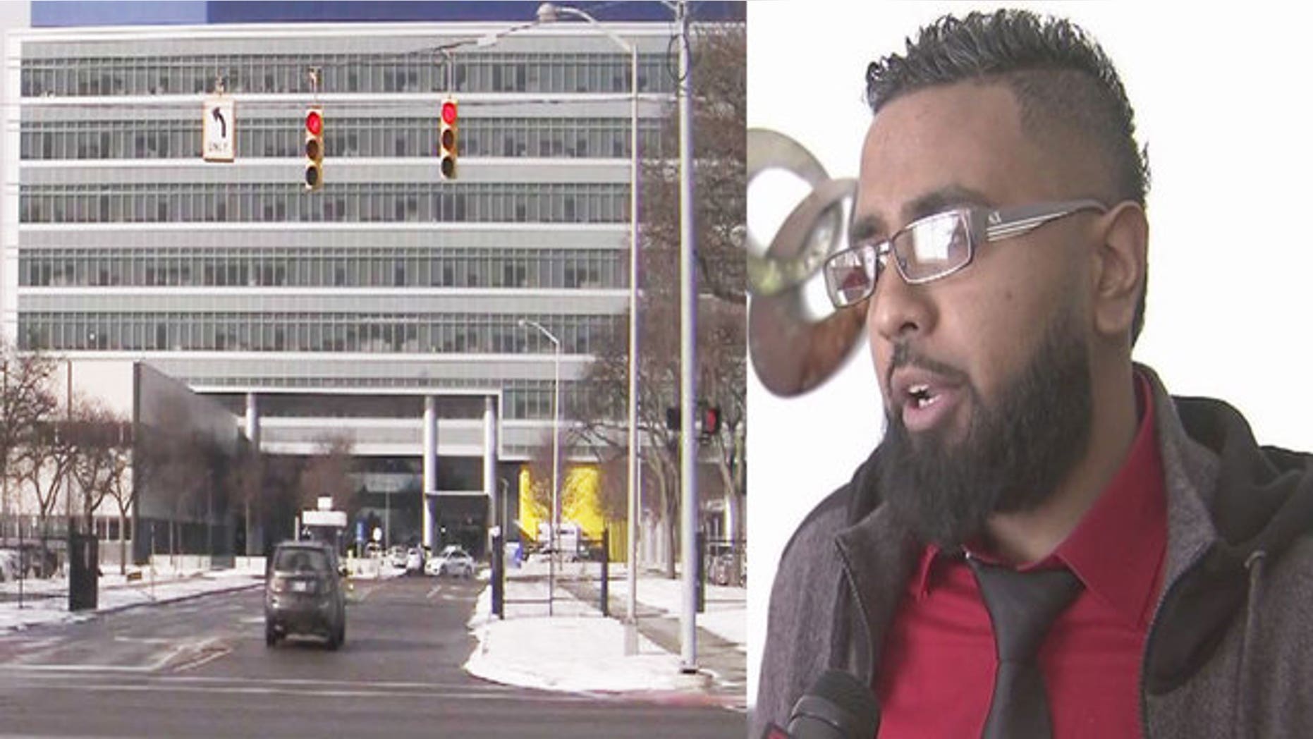 The General Motors Technical Center, left, where Didarul Sarder, right, stopped a stabbing attack.