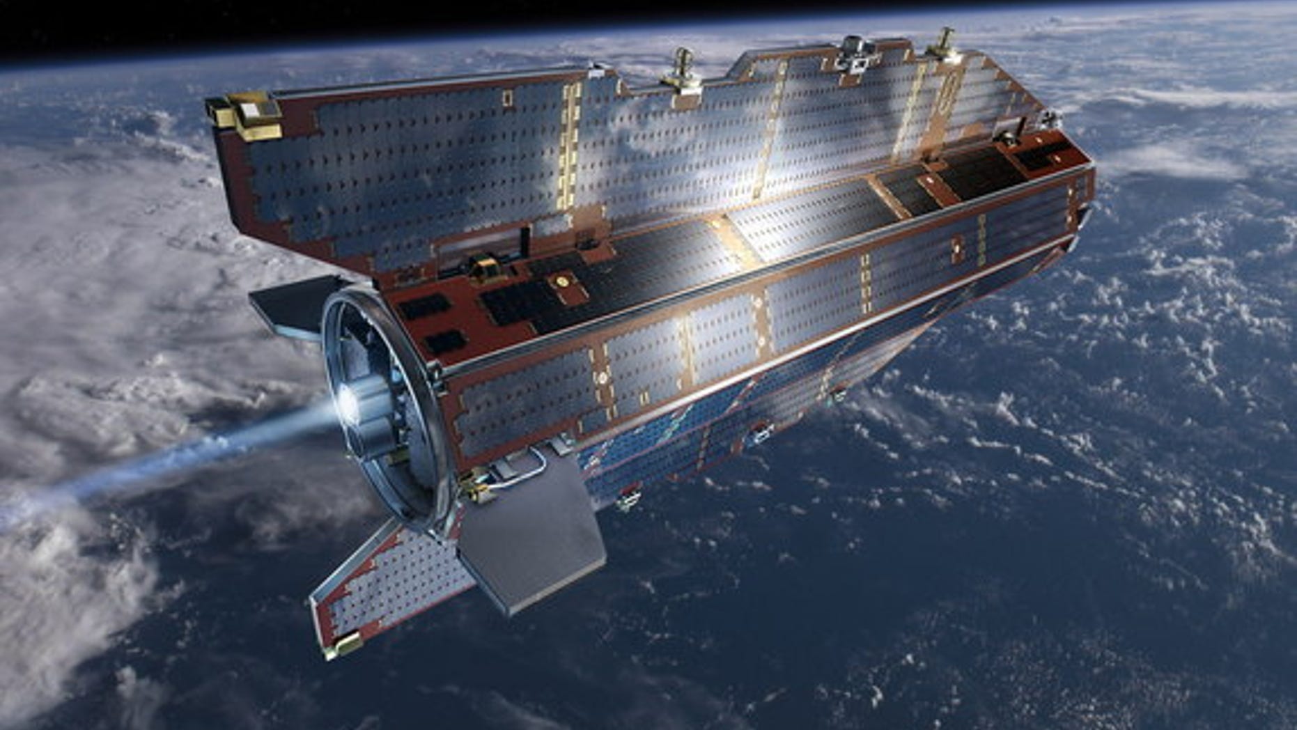Artist's conception of the European Space Agency's Gravity field and steady-state Ocean Circulation Explorer (GOCE) satellite in orbit. The $450 million satellite launched in 2009 to study Earth's gravity field in unprecedented detail and will