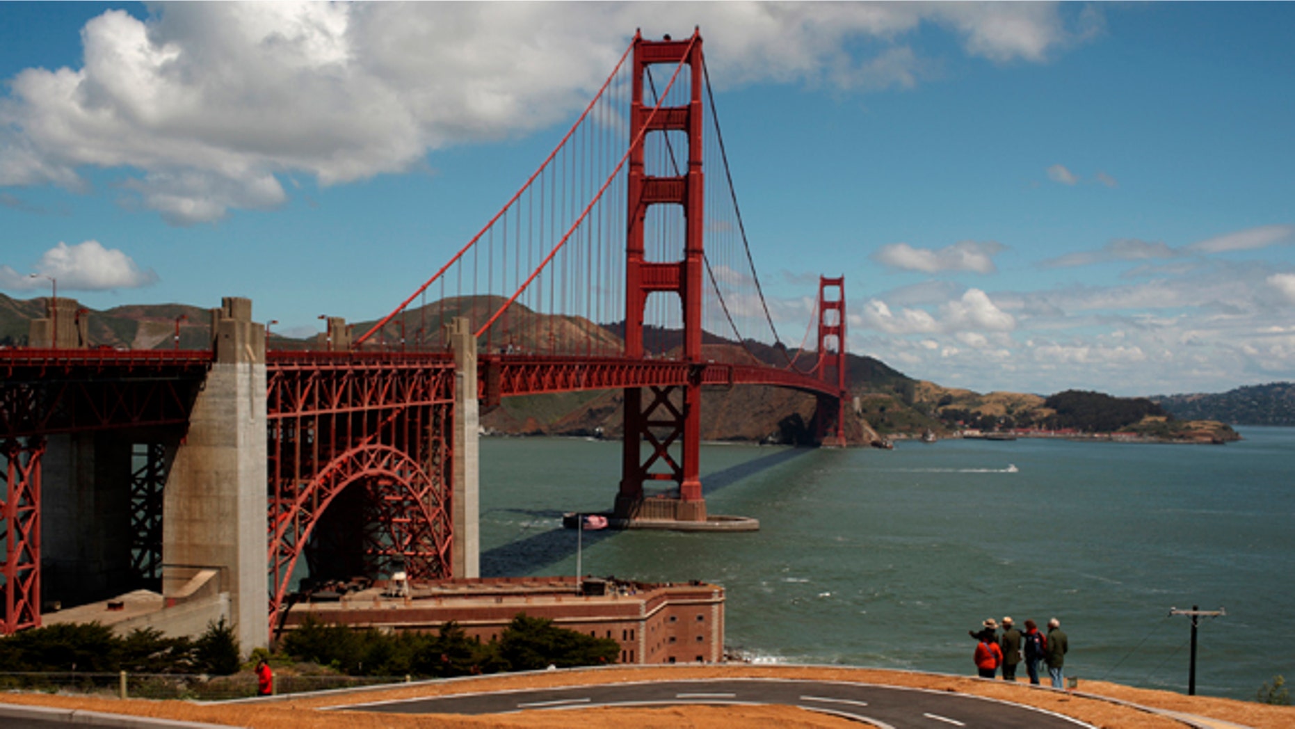 May 25, 2012: Visitors walk on walking path and bicycle trail near the Golden Gate Bridge in San Francisco, California.