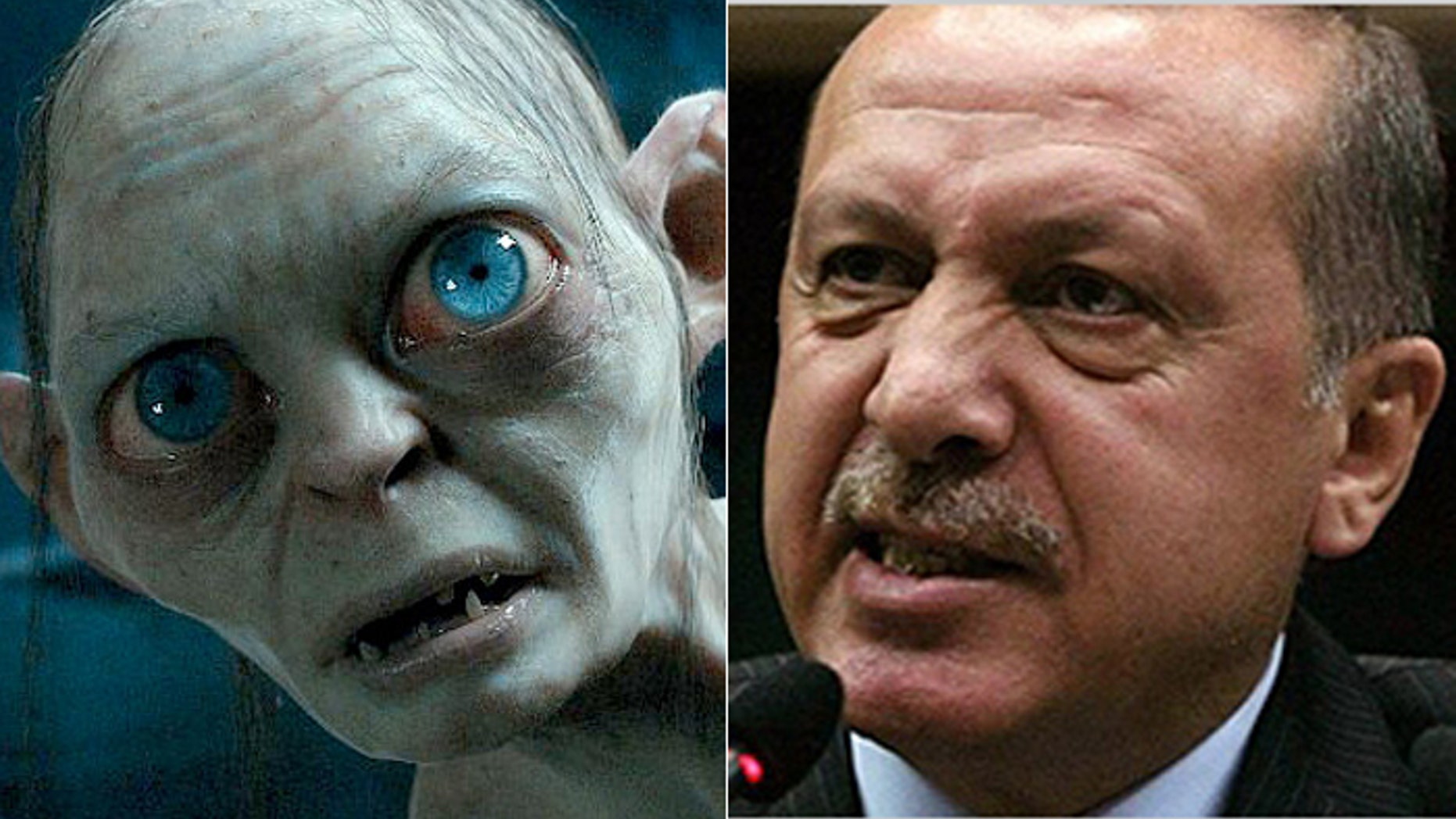 A Turkish doctor faces prison time if it is proven that comparing President Erdogan, (r.), to "Lord of the Rings" character Gollum, (l.), is indeed an insult.