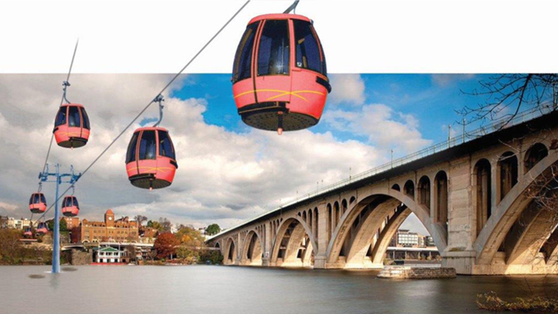 Shown here is a rendering of a proposed Georgetown-to-Rosslyn gondola system.