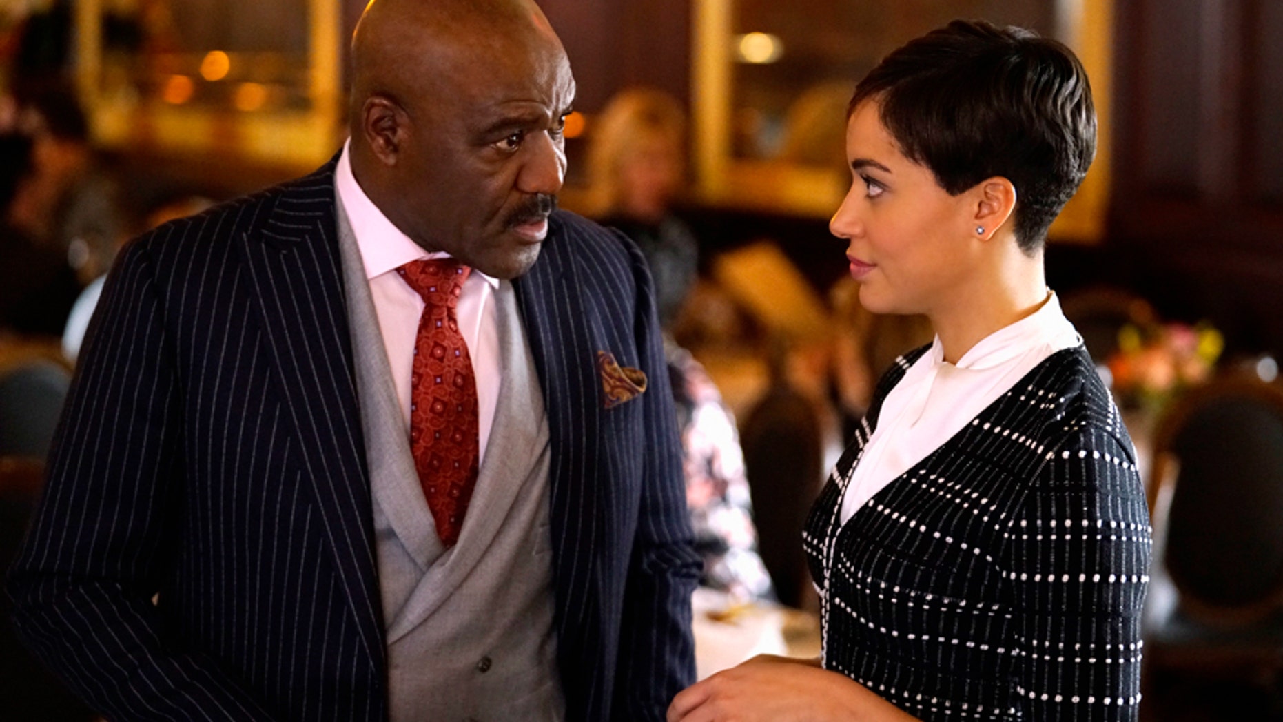 This image released by CBS Interactive shows Delroy Lindo as Adrian Boseman, Cush Jumbo as Lucca Quinn in a scene from the "Stoppable: Requiem for an Airdate" episode of "The Good Fight," planned for March 12 on CBS All Access.