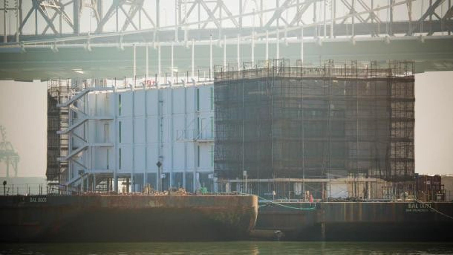 Barges BAL0001 and BAL0010 in San Francisco Bay.