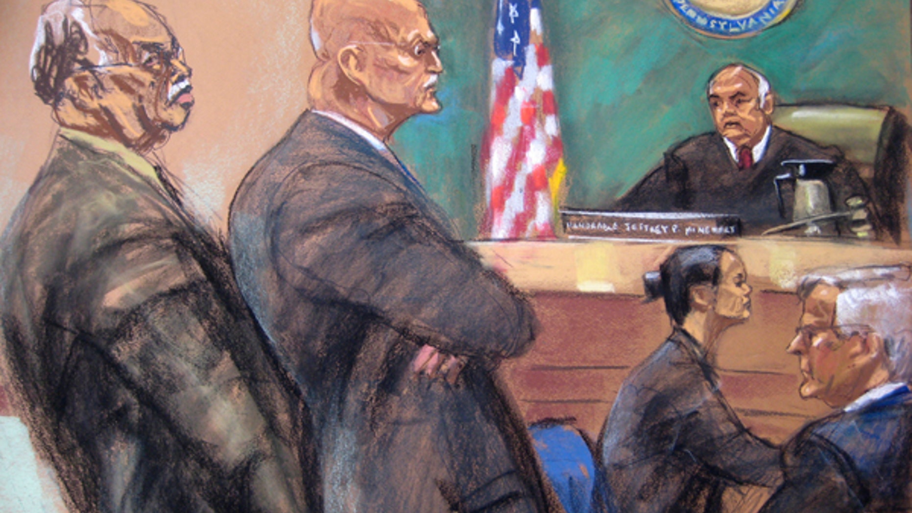 May 15, 2013: Dr. Kermit Gosnell, 72, (L) is shown in this courtroom artist sketch during his sentencing at Philadelphia Common Pleas Court. He was sent to prison to serve three life terms without parole for murdering babies during late-term abortions.