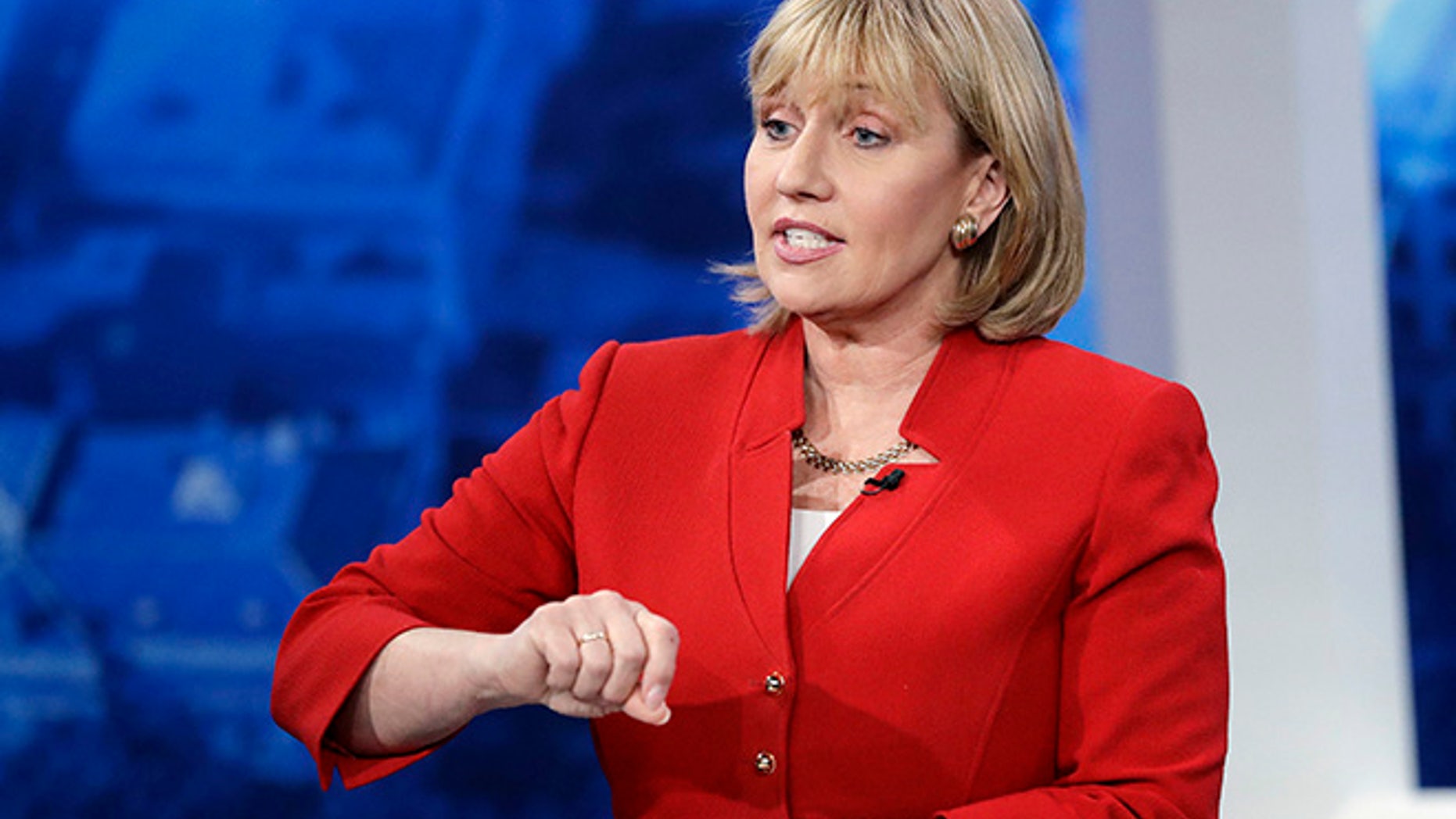 FILE- In this May 18, 2017 file photo, New Jersey Lt. Gov. Kim Guadagno speaks during a Republican gubernatorial primary debate in Newark, N.J. New Jersey voters are heading to the polls to pick their candidates to succeed Republican Gov. Chris Christie on Tuesday, June 6. (AP Photo/Julio Cortez, Pool, File)