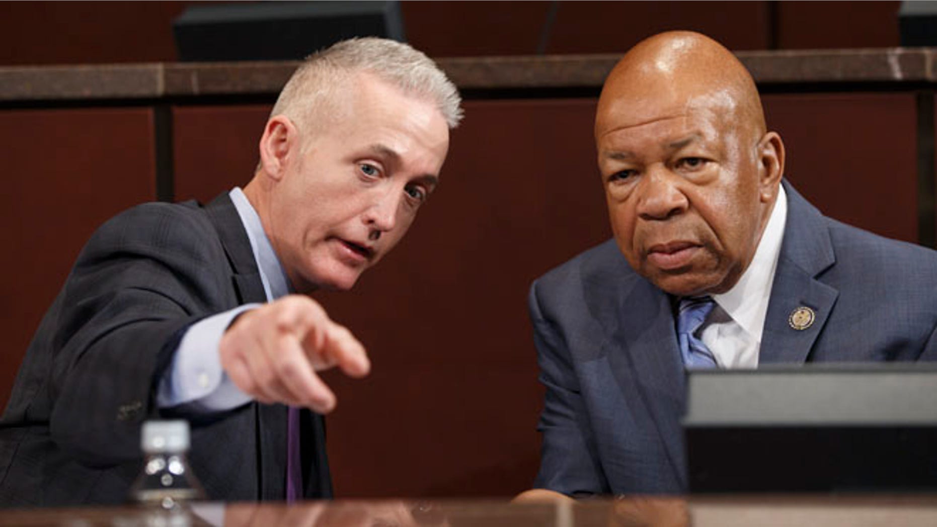 Sept. 17, 2014: Rep. Trey Gowdy, R-S.C., chairman of the House Select Committee on Benghazi, and Rep. Elijah Cummings, D-Md., right, the ranking member, confer before a hearing to investigate the 2012 attacks on the U.S. consulate in Benghazi, Libya.