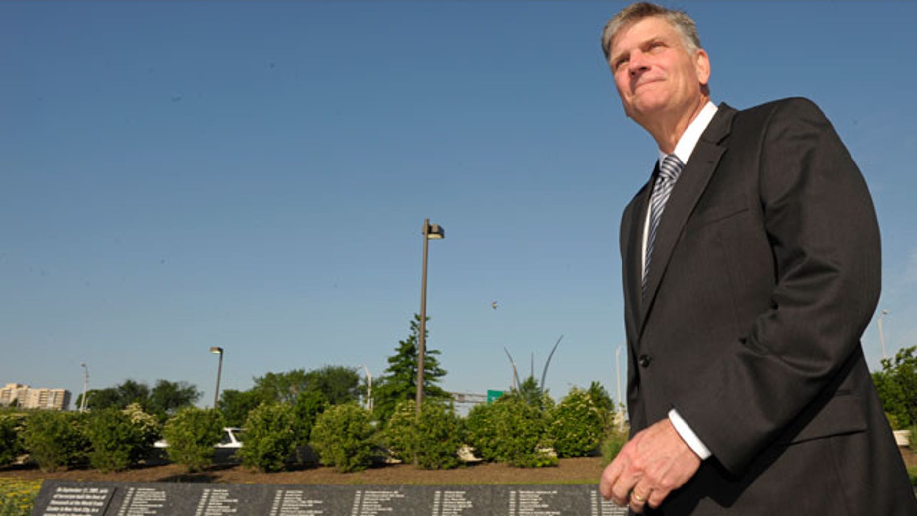 May 6: Rev. Franklin Graham prepares to leave the Pentagon. Earlier, Graham prayed on a sidewalk outside the Pentagon after having being disinvited inside because of comments that insulted people of other religions.