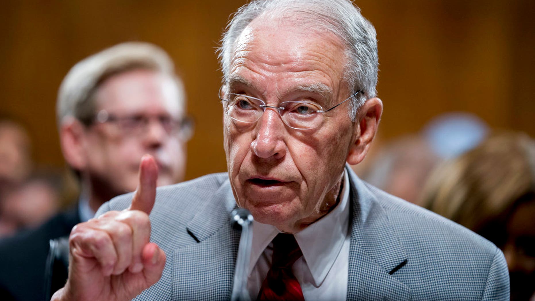 FILE - In this Thursday, Sept. 13, 2018 file photo, Senate Judiciary Committee Chairman Chuck Grassley, R-Iowa, speaks during a Senate Judiciary Committee markup meeting on Capitol Hill, in Washington. Senate Republicans are bringing in Arizona prosecutor Rachel Mitchell to handle questioning about Christine Blasey Ford's allegations of sexual assault against Kavanaugh at the Senate Judiciary Committee hearing Thursday, Sept. 27, 2018. A news release from Grassley's office describes Mitchell as "a career prosecutor with decades of experience prosecuting sex crimes." (AP Photo/Andrew Harnik, File)