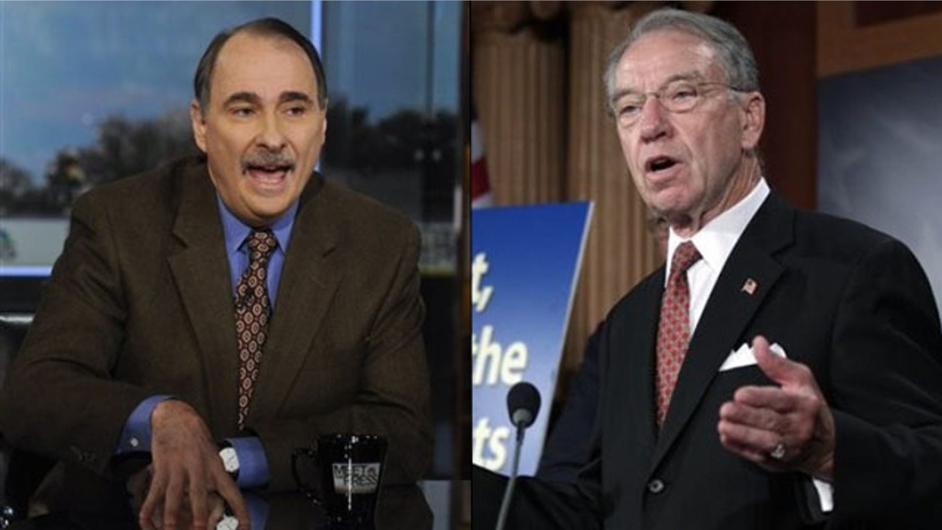Shown here are President Obama campaign adviser David Axelrod, left, and Sen. Chuck Grassley.