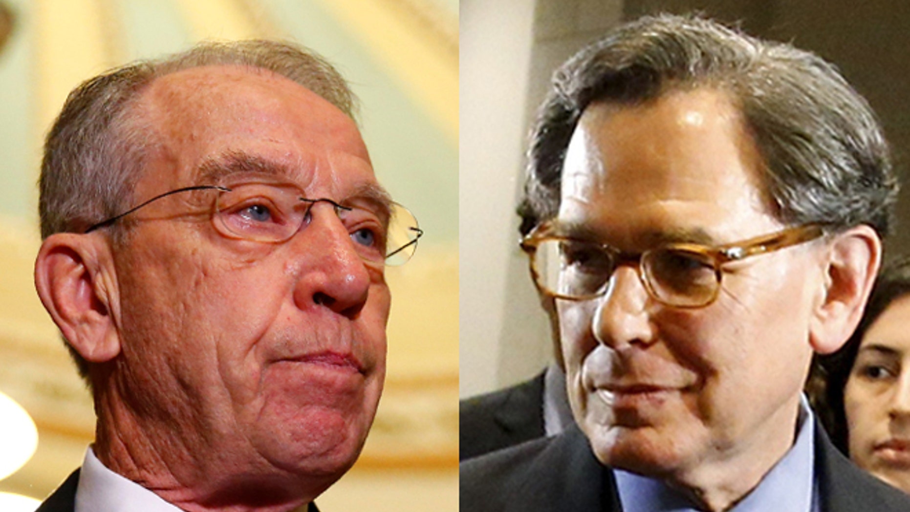 At left, Senate Judiciary Committee Chairman Chuck Grassley. At right, Sidney Blumenthal.