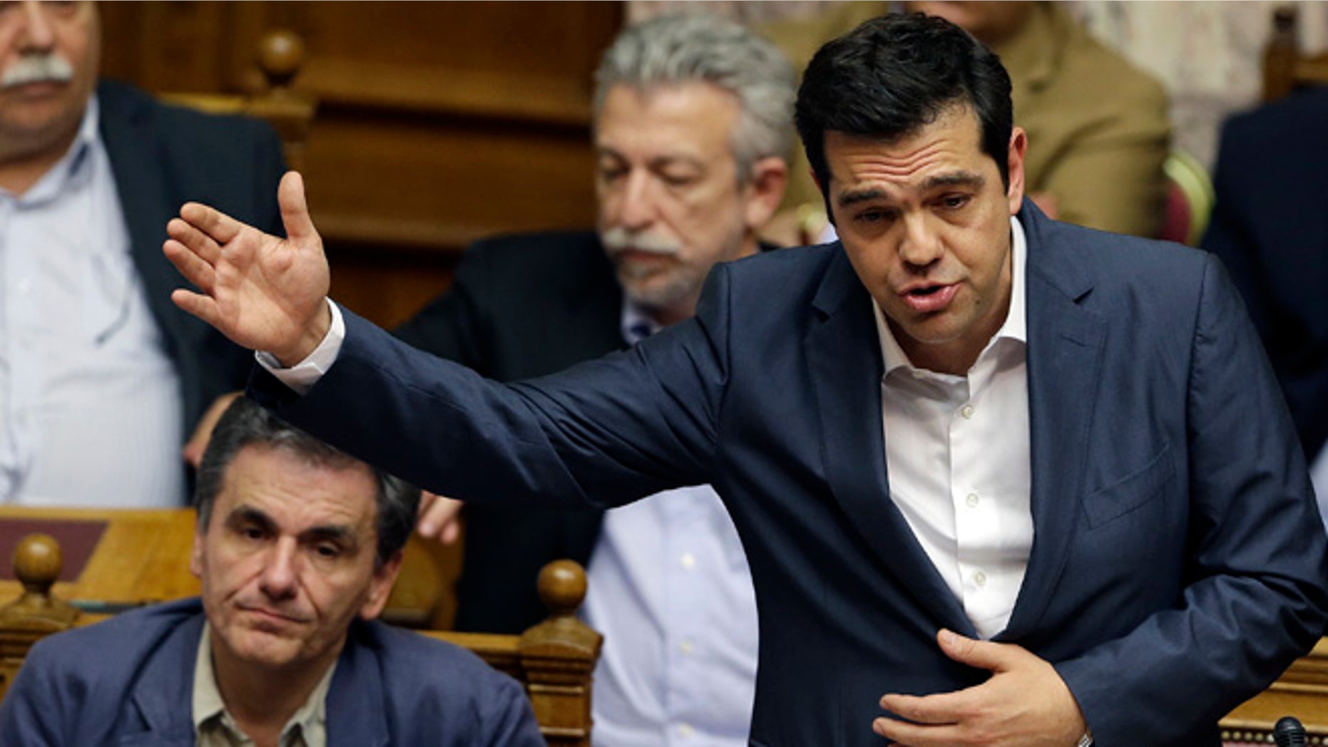 July 16, 2015: Greece's Prime Minister Alexis Tsipras delivers a speech during a parliament meeting in Athens. (AP)